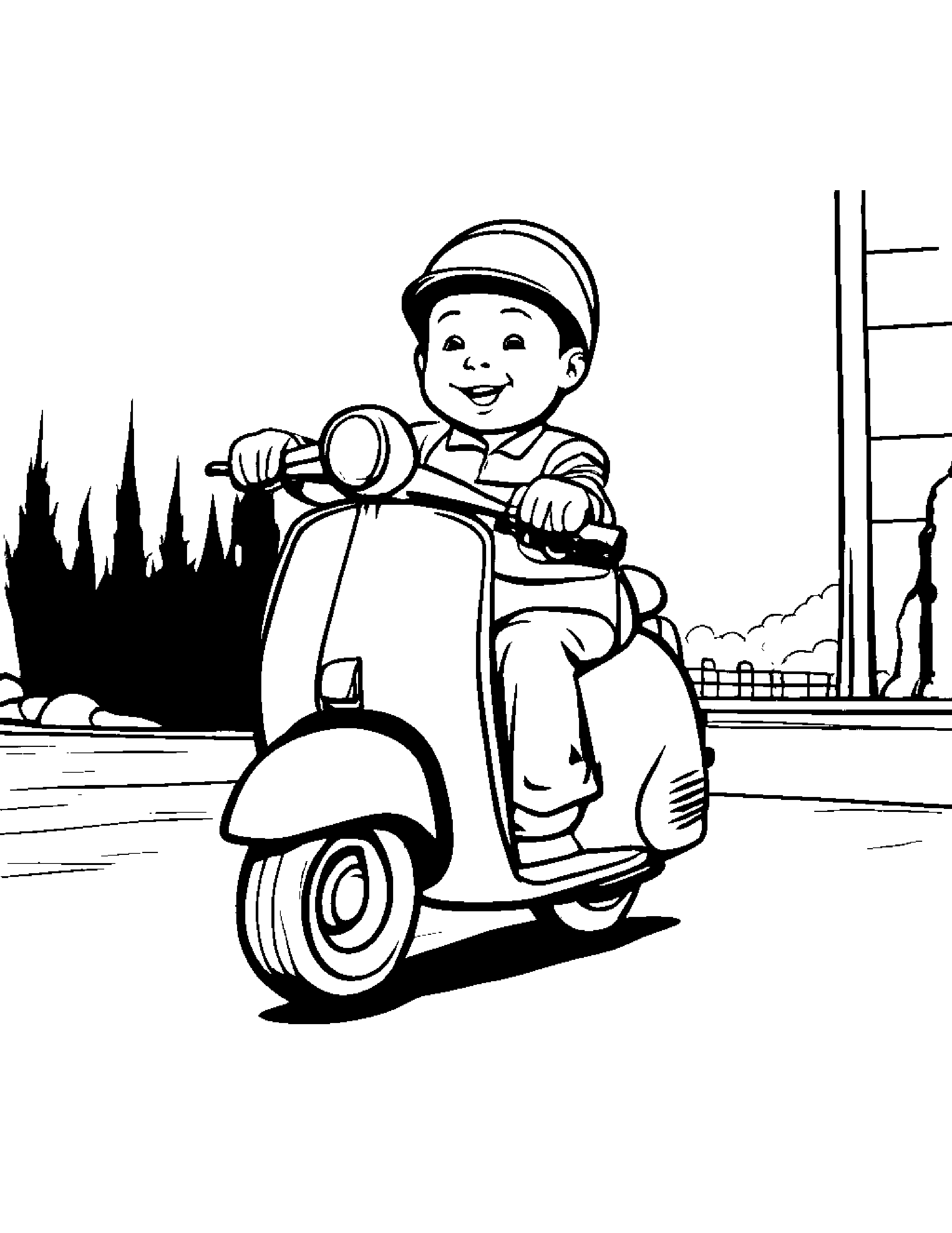 Shovel Riding A Scooter #3 Coloring Page (Free Printable PDF)