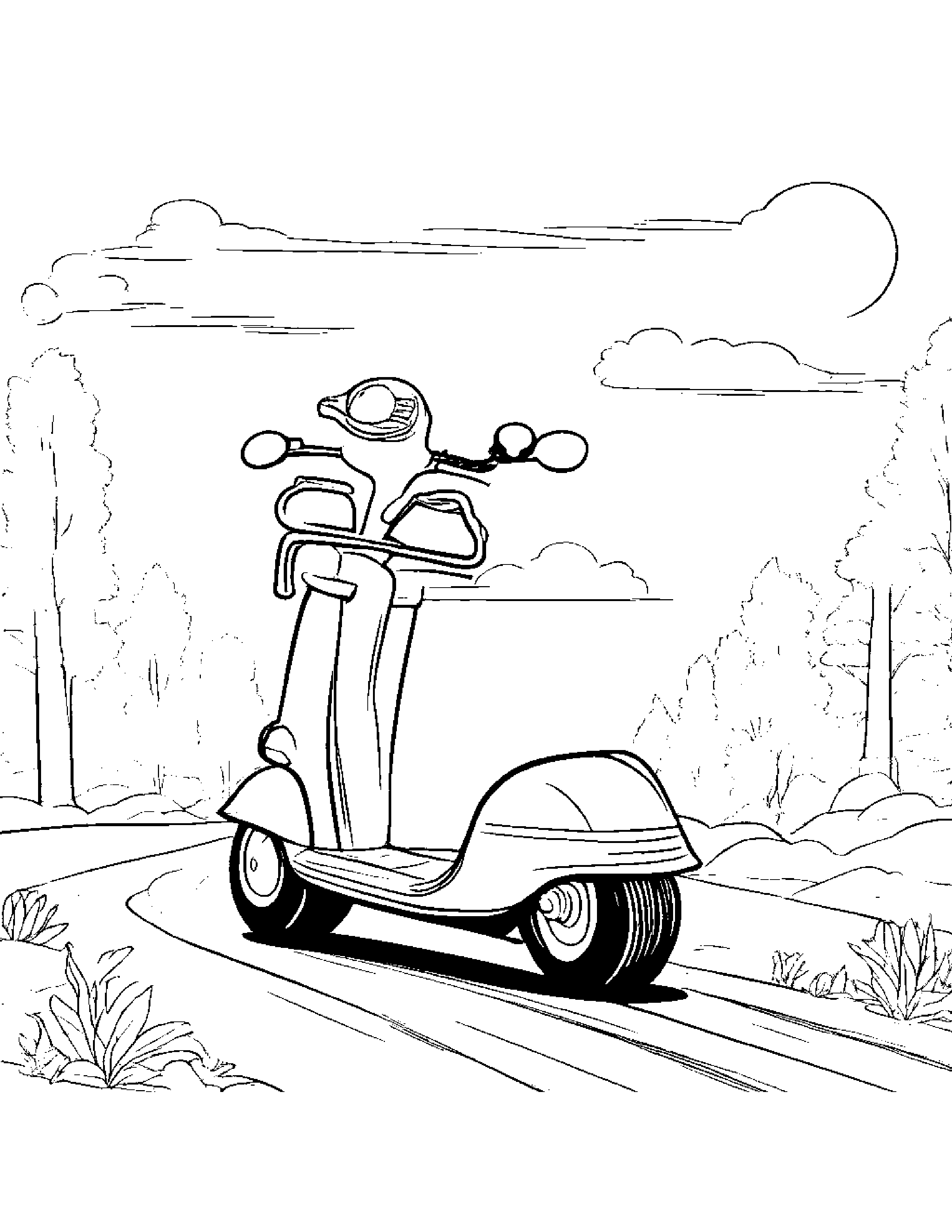 Shovel Riding A Scooter Coloring Page (Free Printable PDF)
