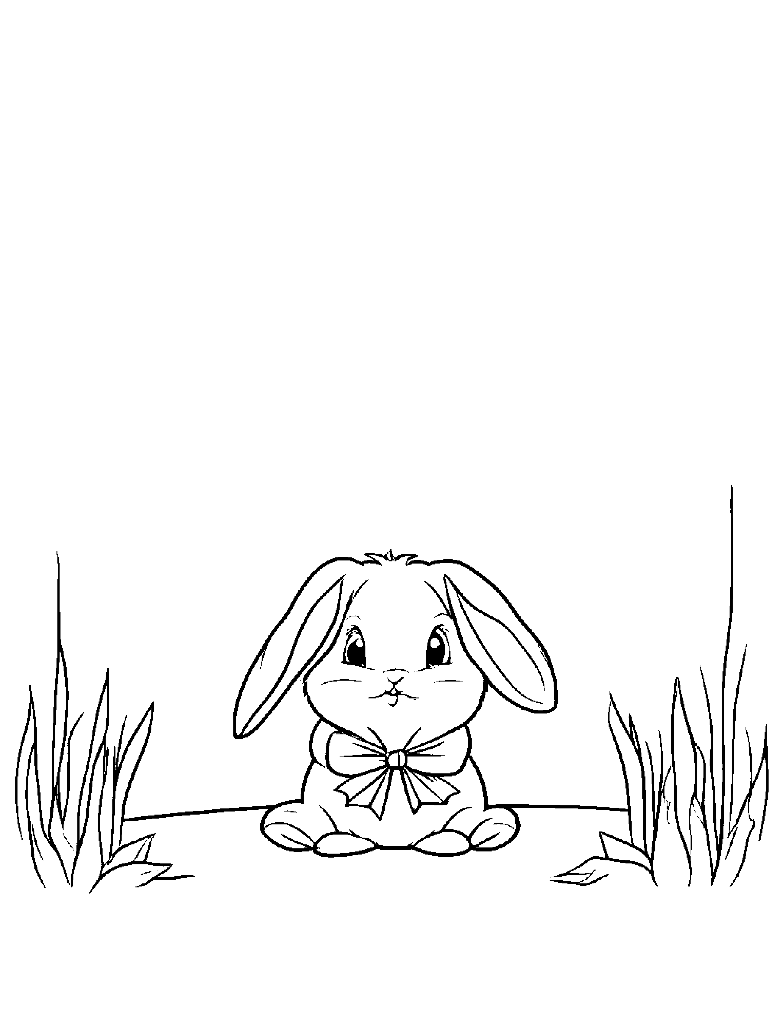 Shy Bunny Learning To Tie A Bow #2 Coloring Page (Free Printable PDF)