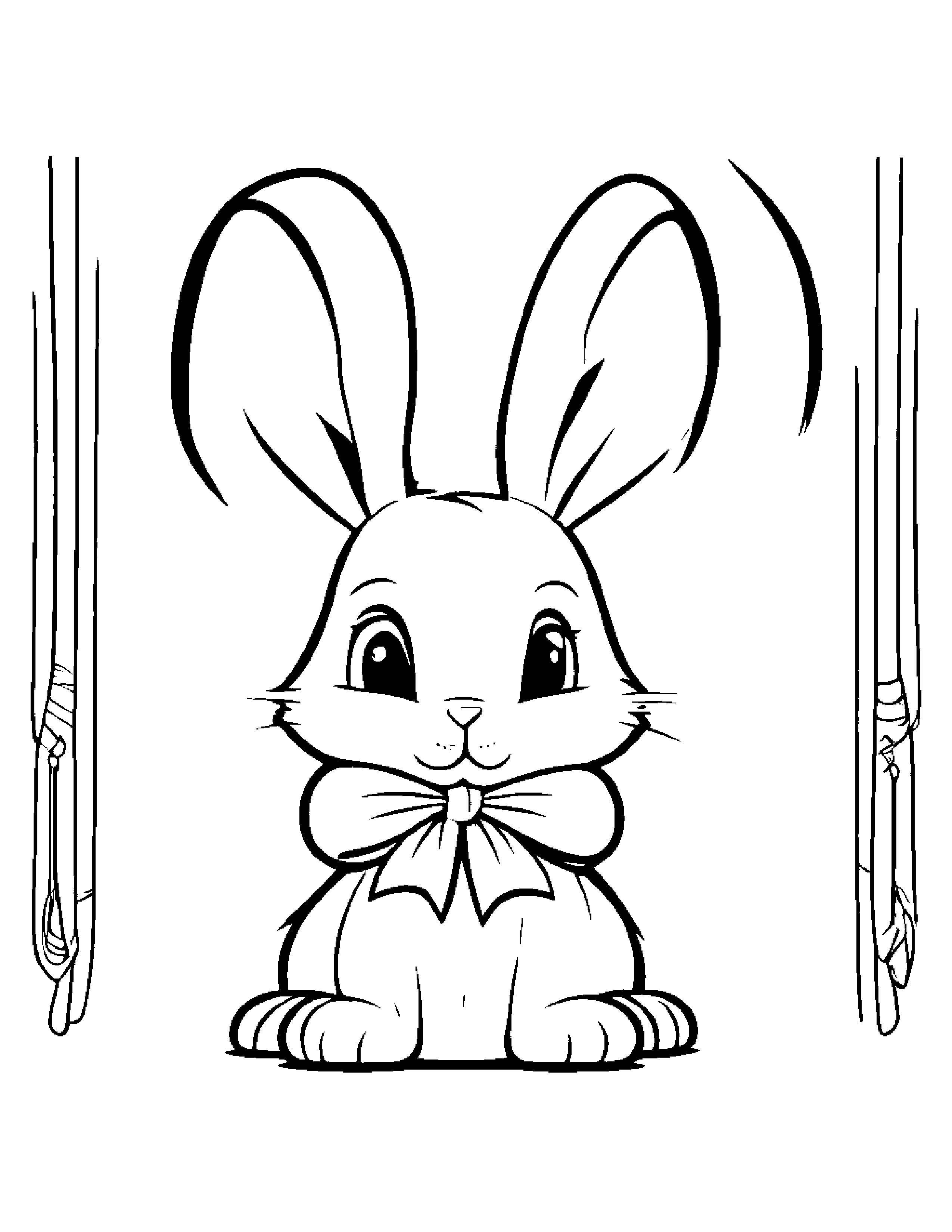 Shy Bunny Learning To Tie A Bow Coloring Page (Free Printable PDF)