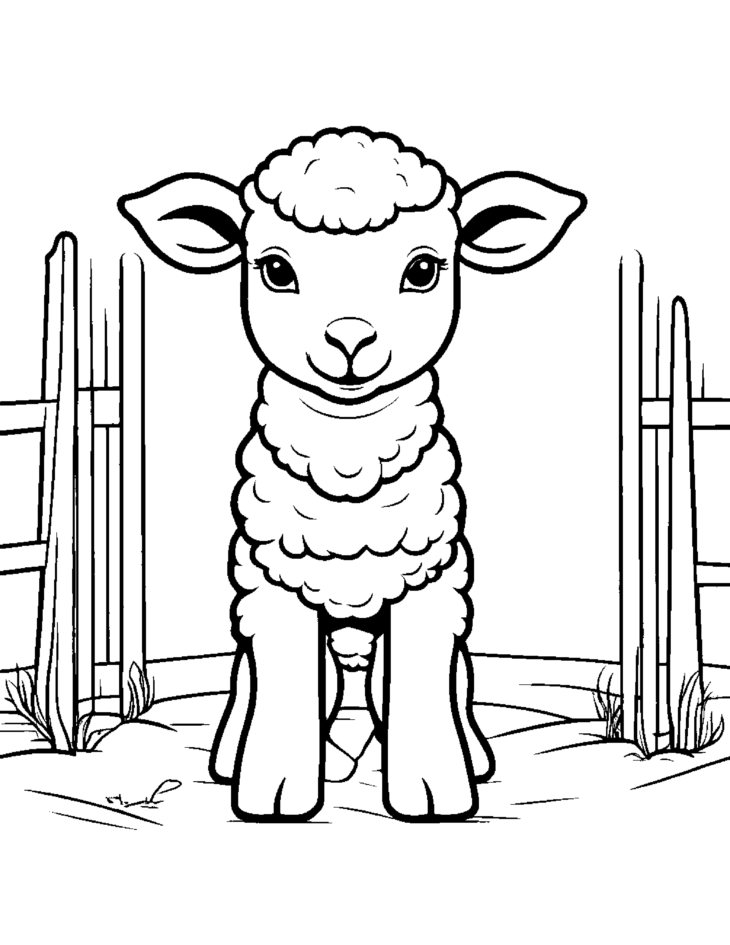 Shy Lamb At The Playground #2 Coloring Page (Free Printable PDF)