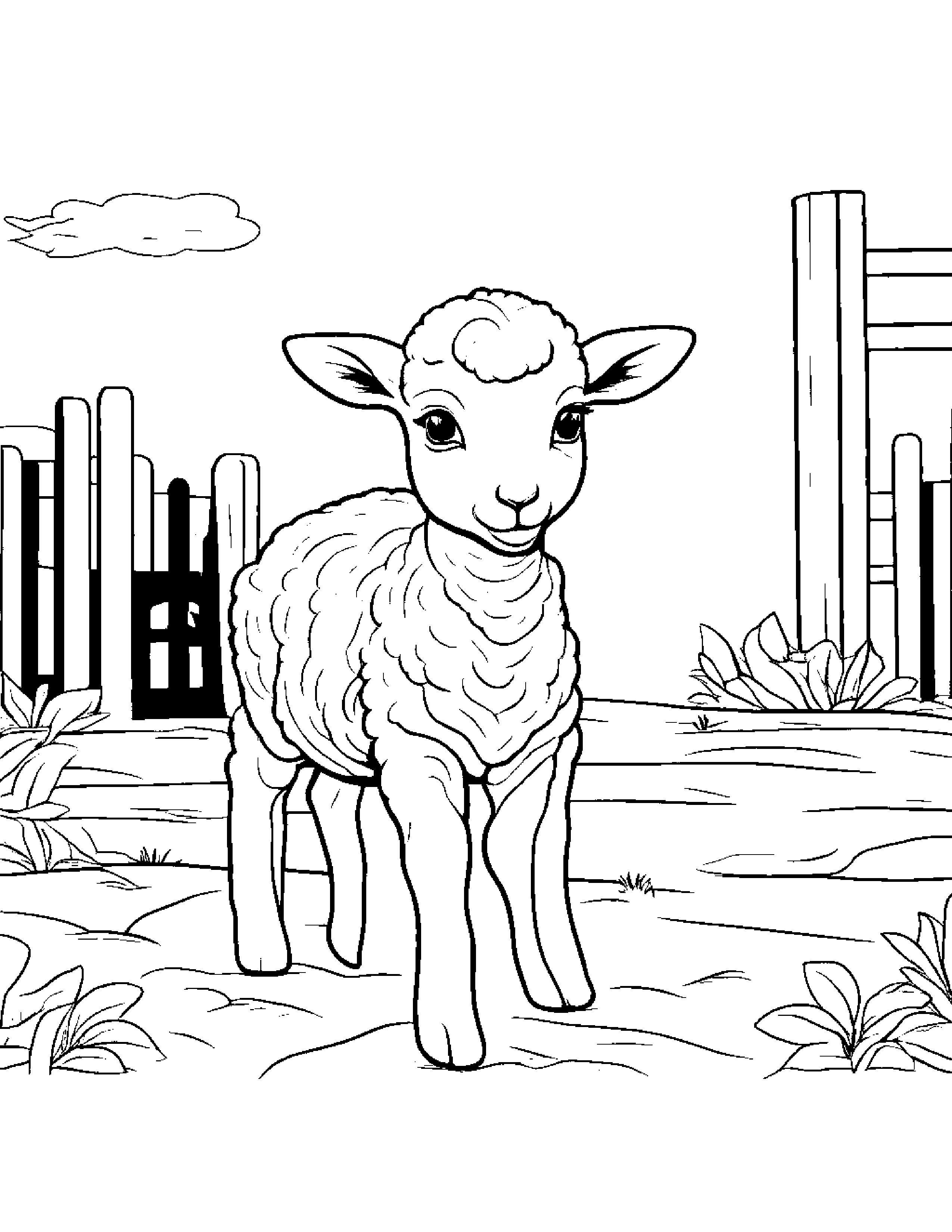 Shy Lamb At The Playground #3 Coloring Page (Free Printable PDF)