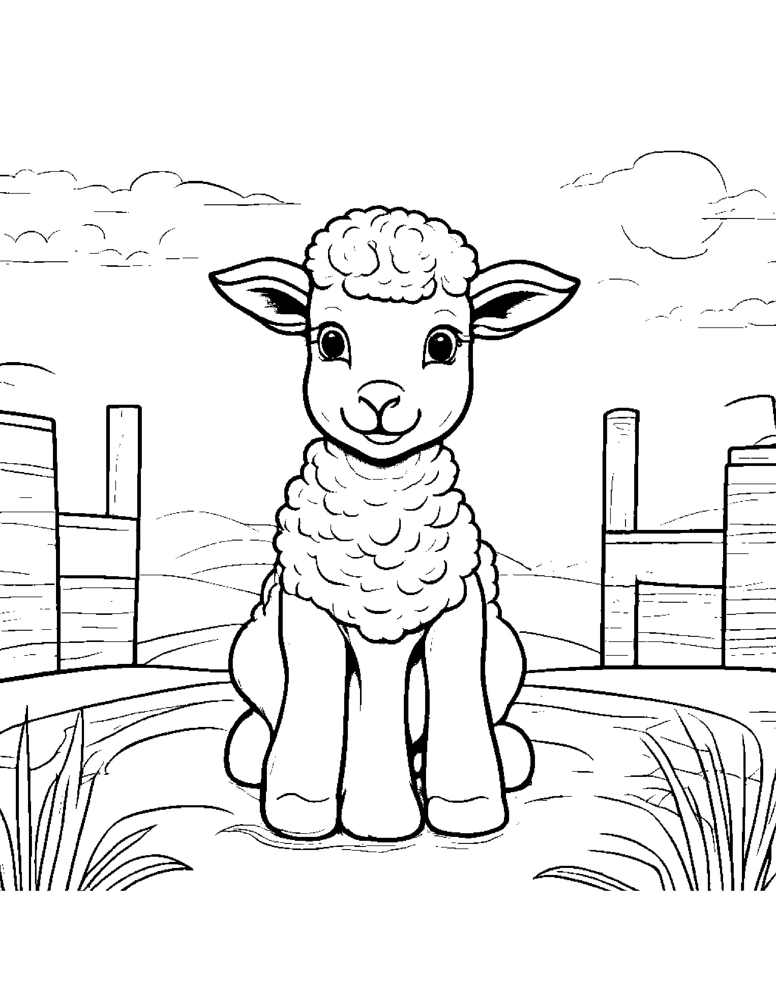 Shy Lamb At The Playground Coloring Page (Free Printable PDF)
