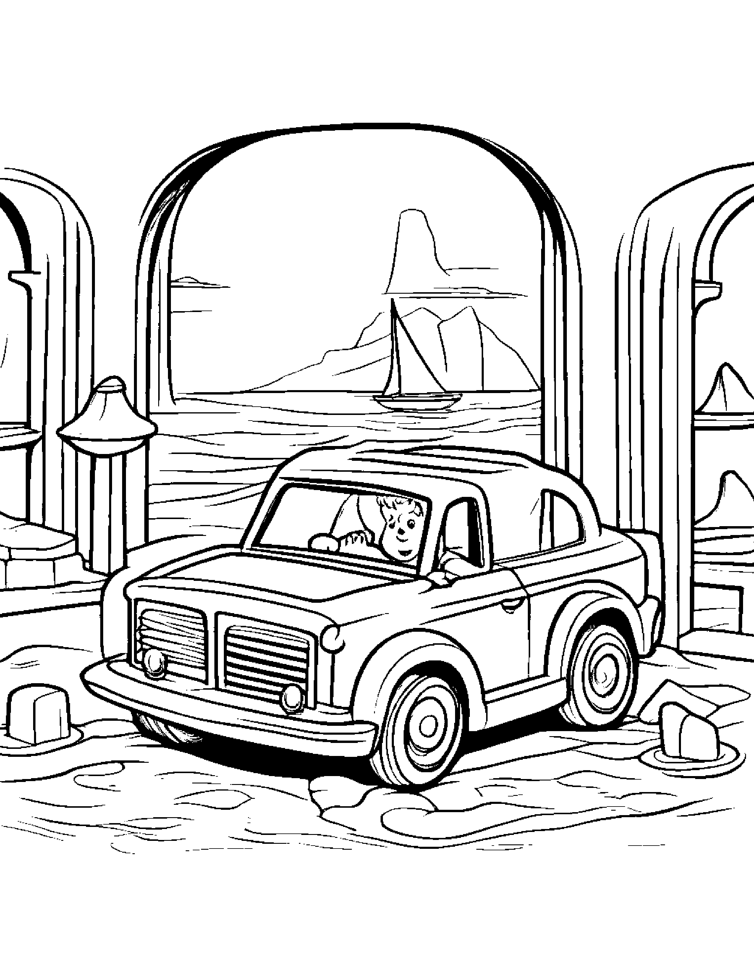 Toy Car Building A Sandcastle By A Reading Nook #2 Coloring Page (Free Printable PDF)