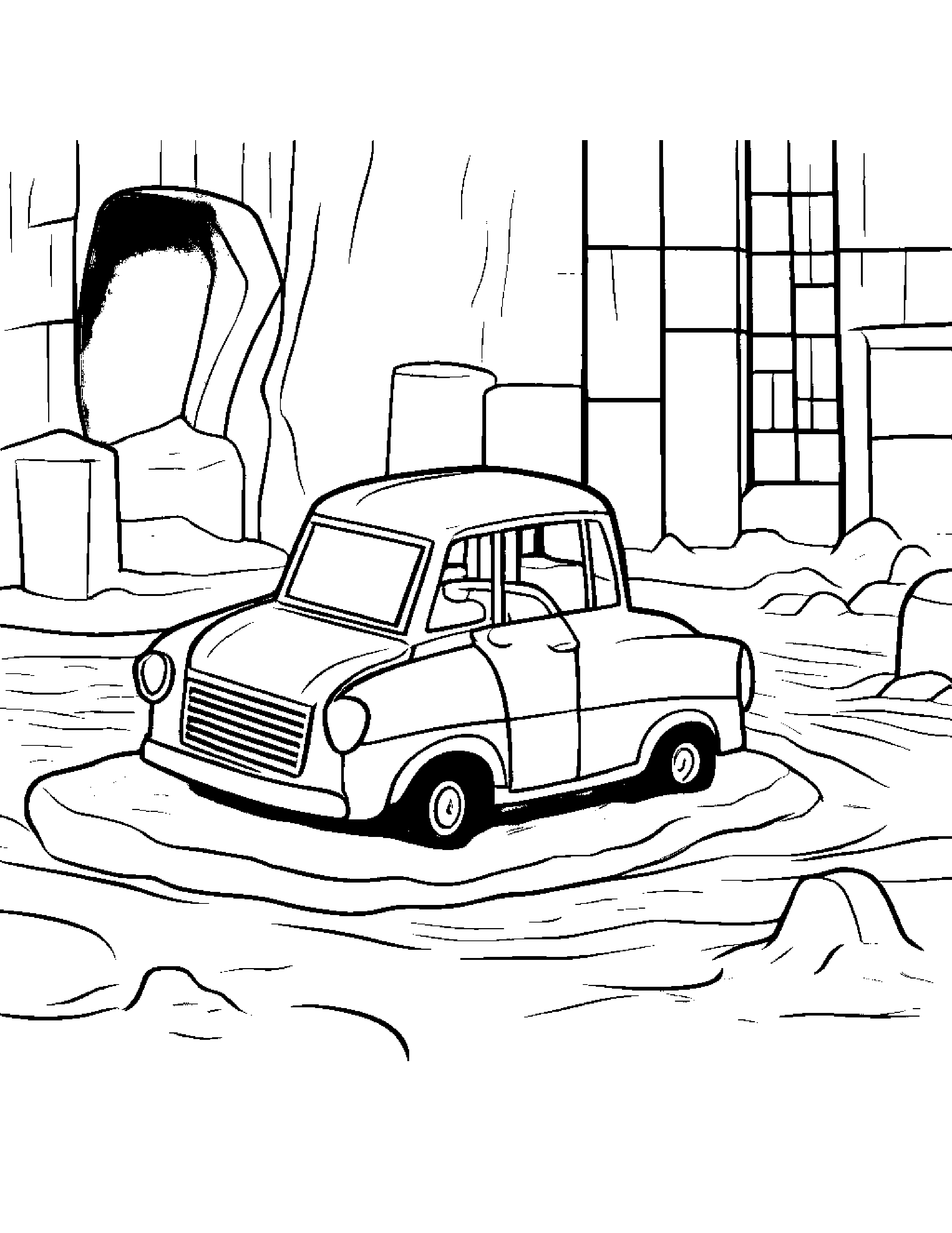 Toy Car Building A Sandcastle By A Reading Nook #4 Coloring Page (Free Printable PDF)