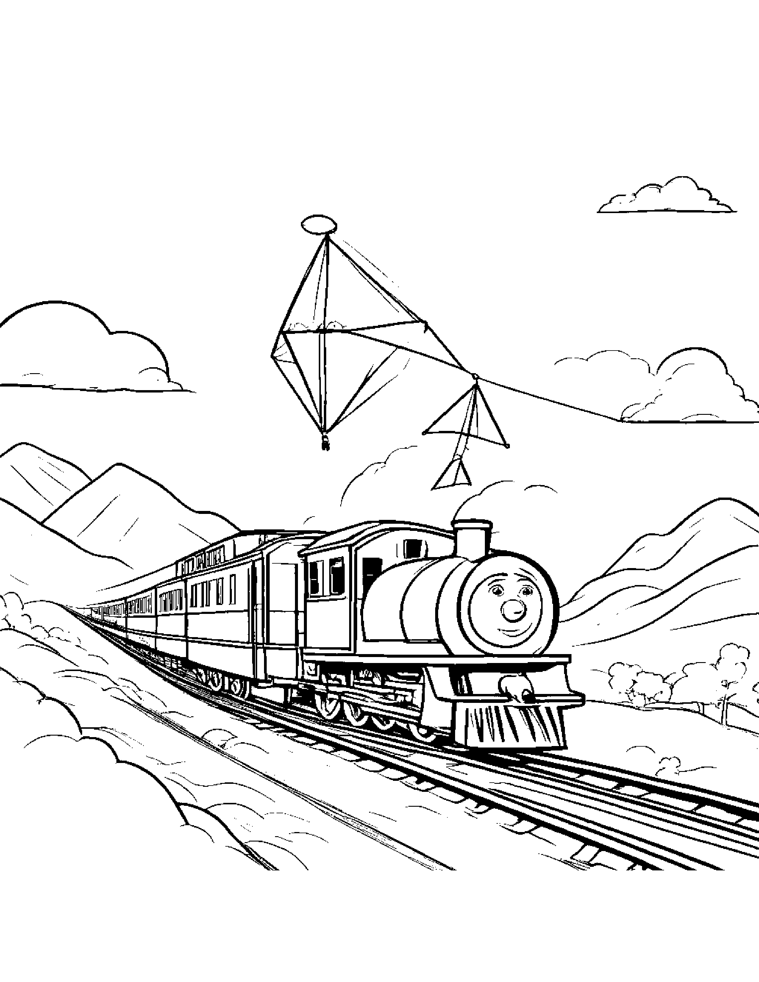 Train Toy Flying A Kite #4 Coloring Page (Free Printable PDF)