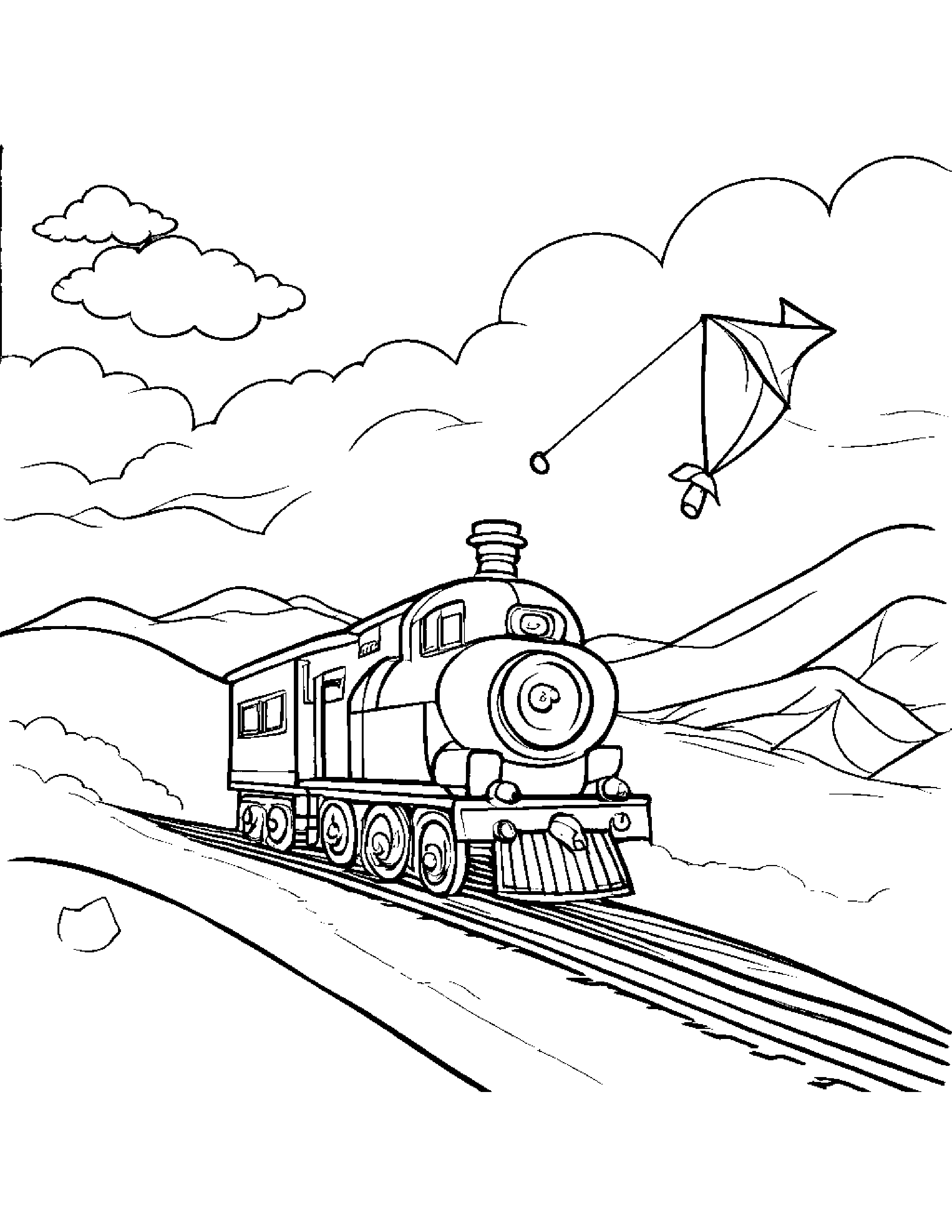 Train Toy Flying A Kite #5 Coloring Page (Free Printable PDF)