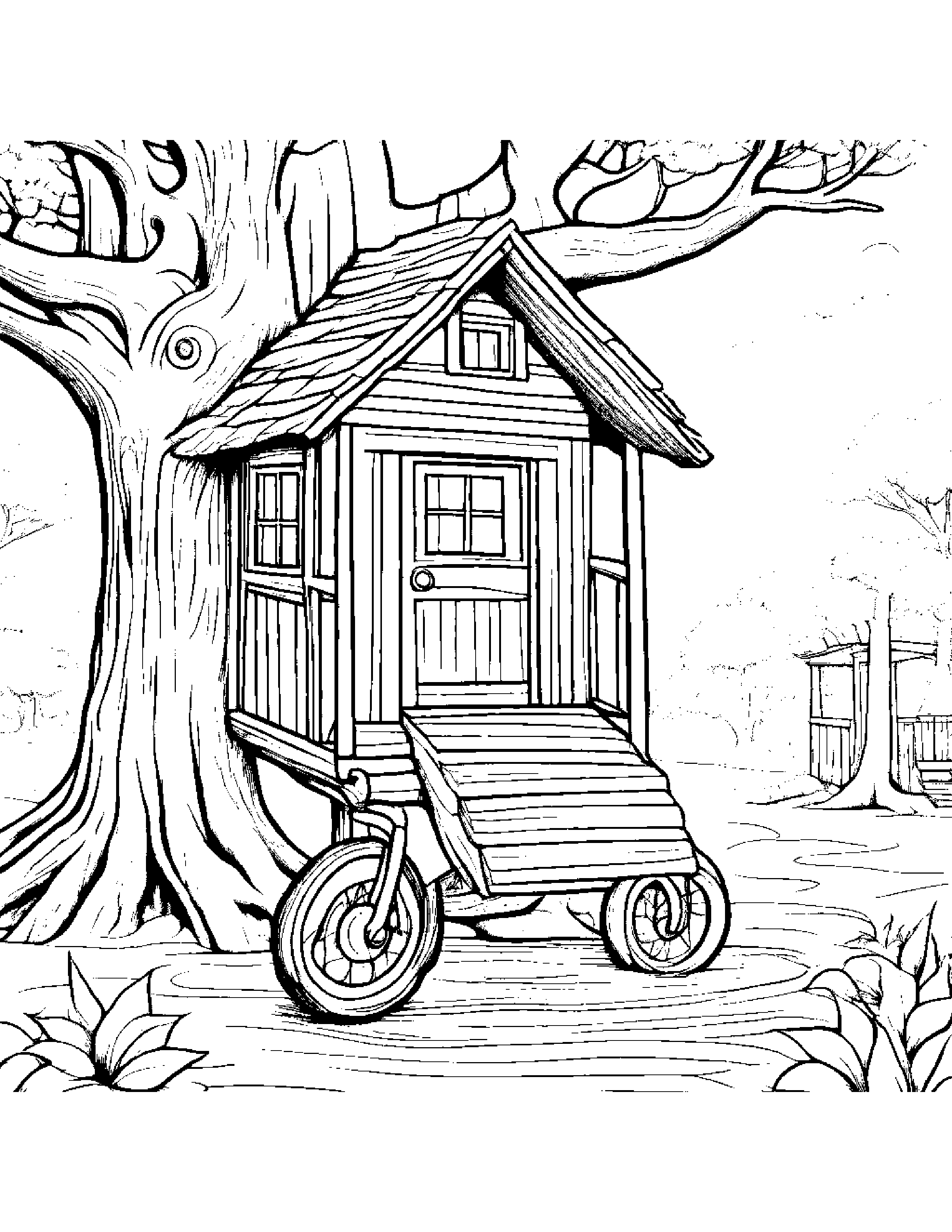 Tricycle Playing Hopscotch In A Treehouse #2 Coloring Page (Free Printable PDF)