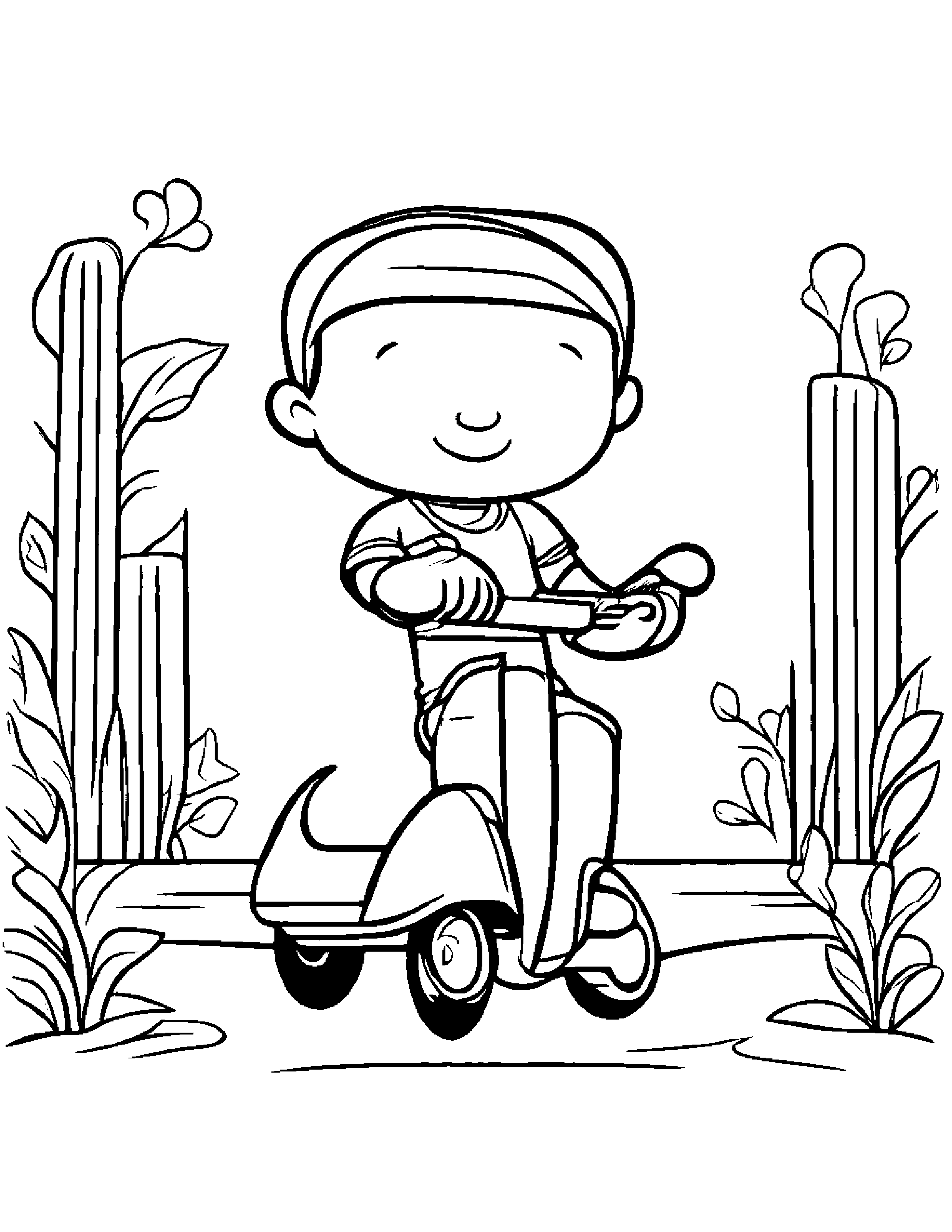 Ukulele Riding A Scooter #2 Coloring Page (Free Printable PDF)