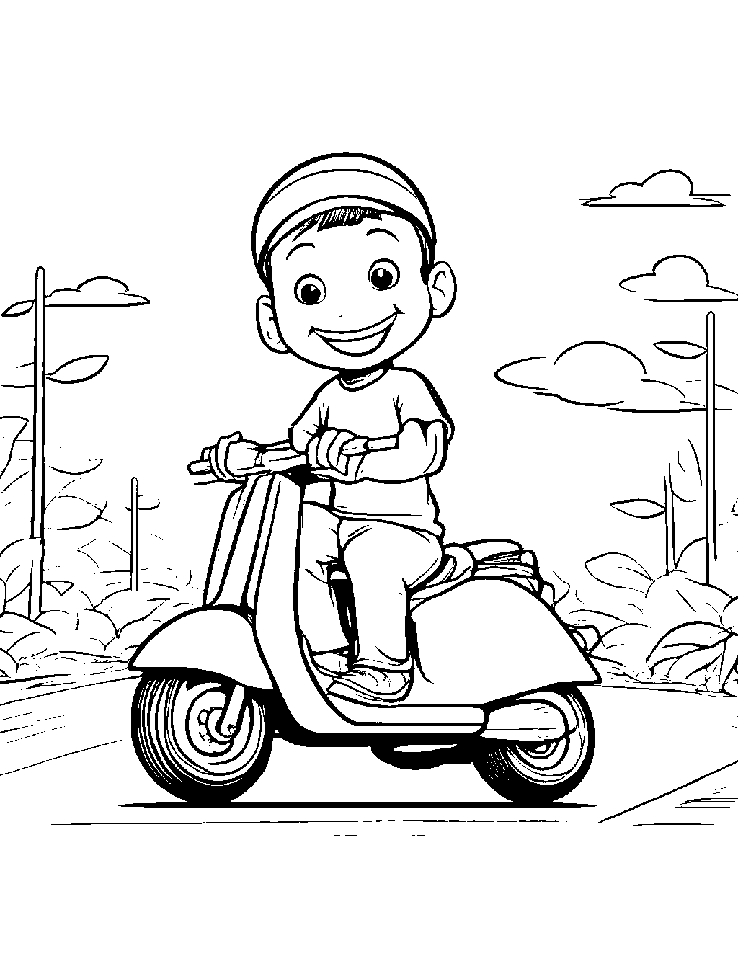 Ukulele Riding A Scooter #3 Coloring Page (Free Printable PDF)