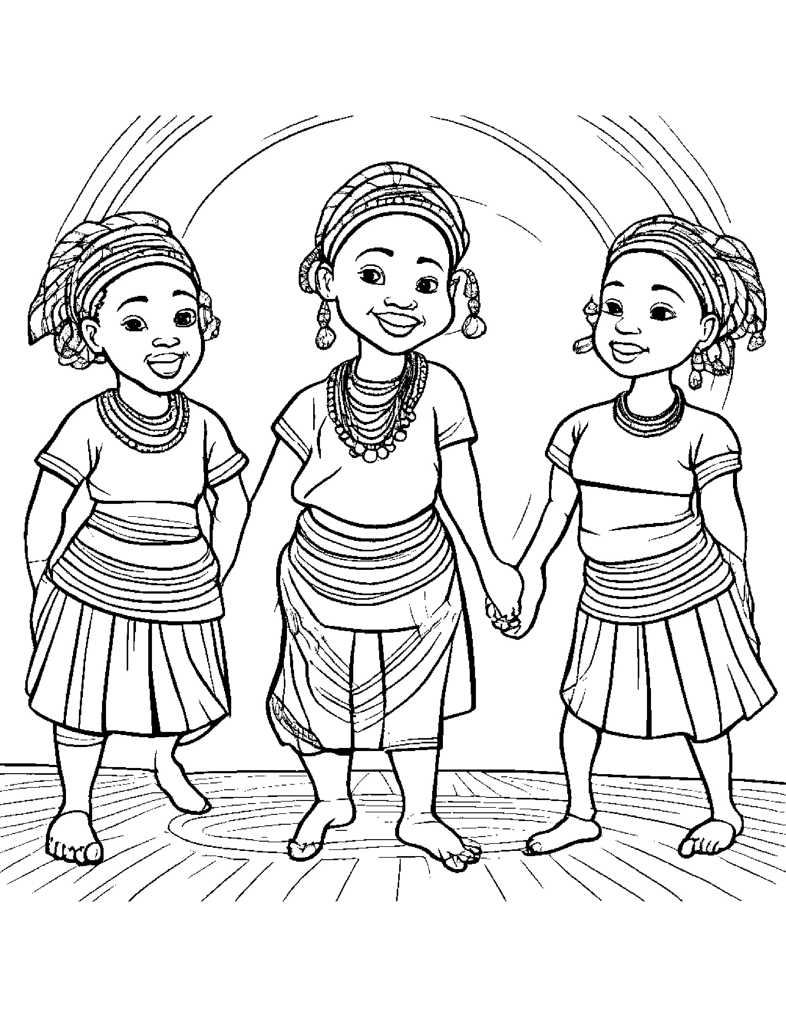 A Group Of Kids Performing Traditional African Dance Coloring Page (Free Printable PDF)
