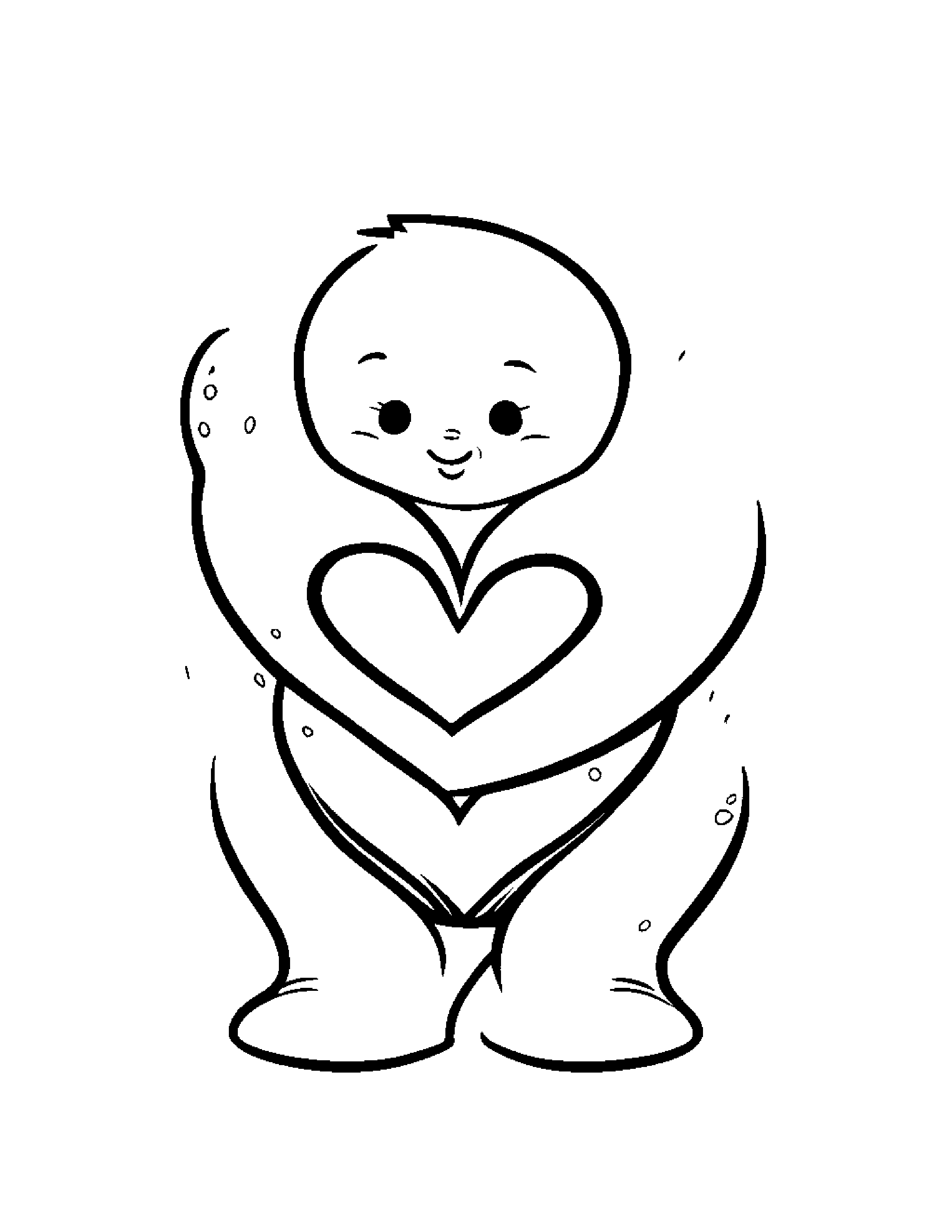 Baby Donut Hugging A Heart #2 Coloring Page (Free Printable PDF)