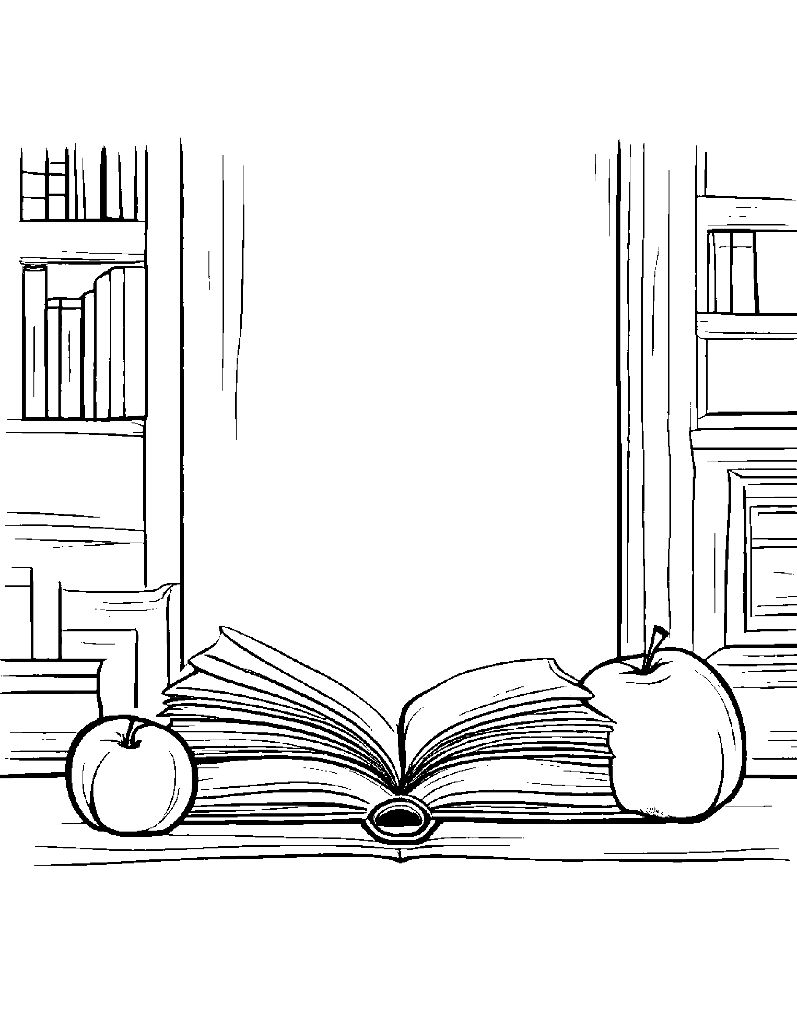 Little Apple Reading A Book Coloring Page (Free Printable PDF)