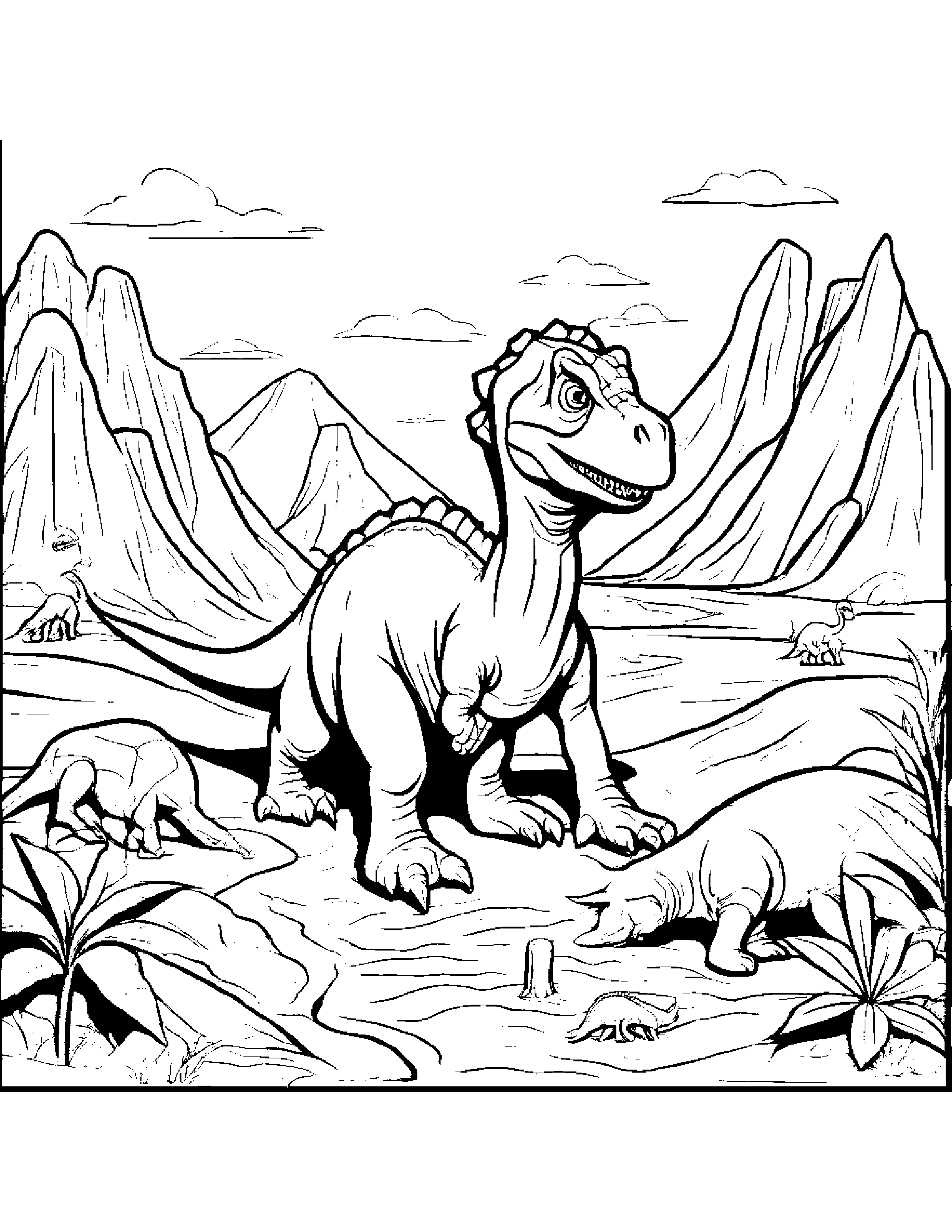 A Dinosaur Digging Site With Baby Dinosaur Fossil And Archeologist Tools Coloring Page (Free Printable PDF)