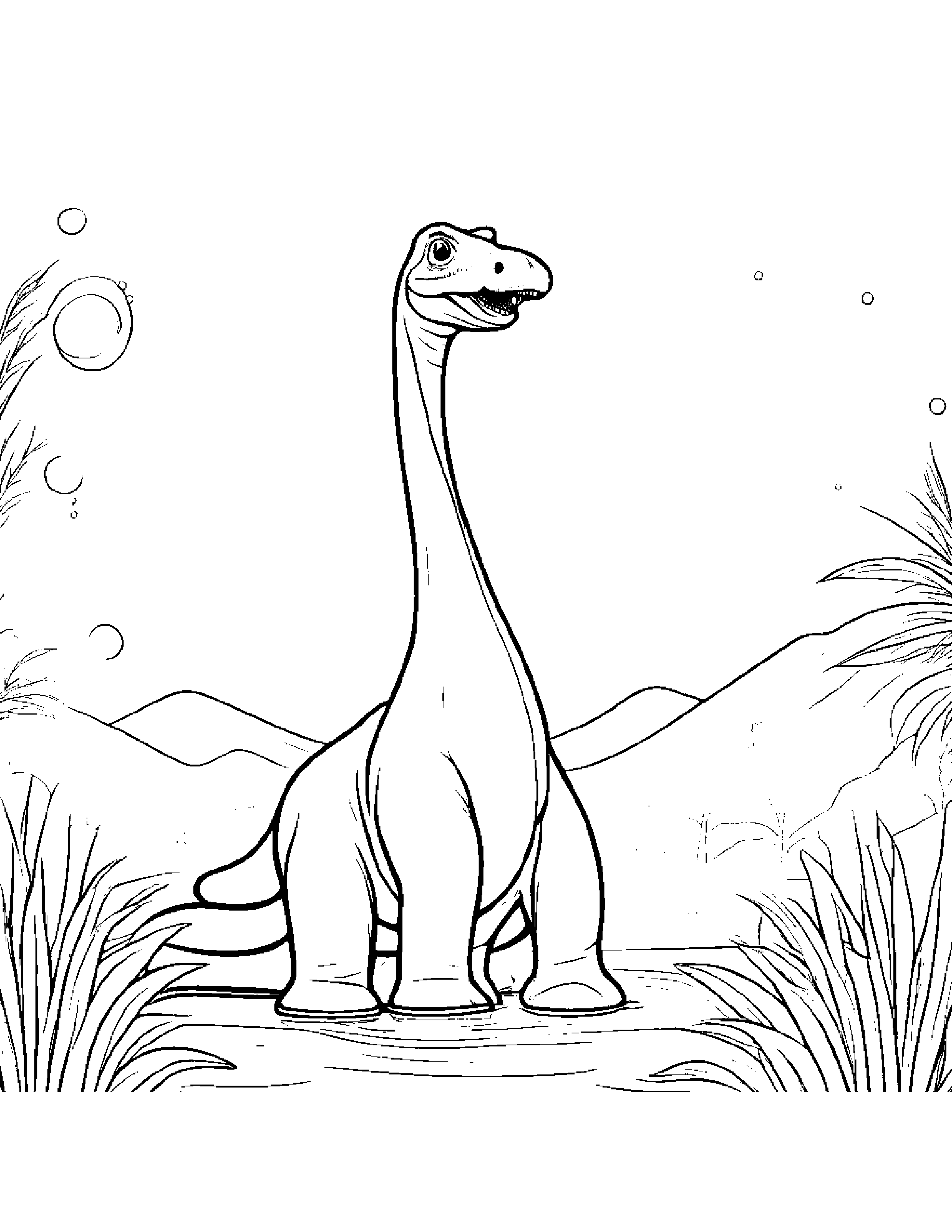 Baby Brachiosaurus Blowing Bubbles Coloring Page (Free Printable PDF)
