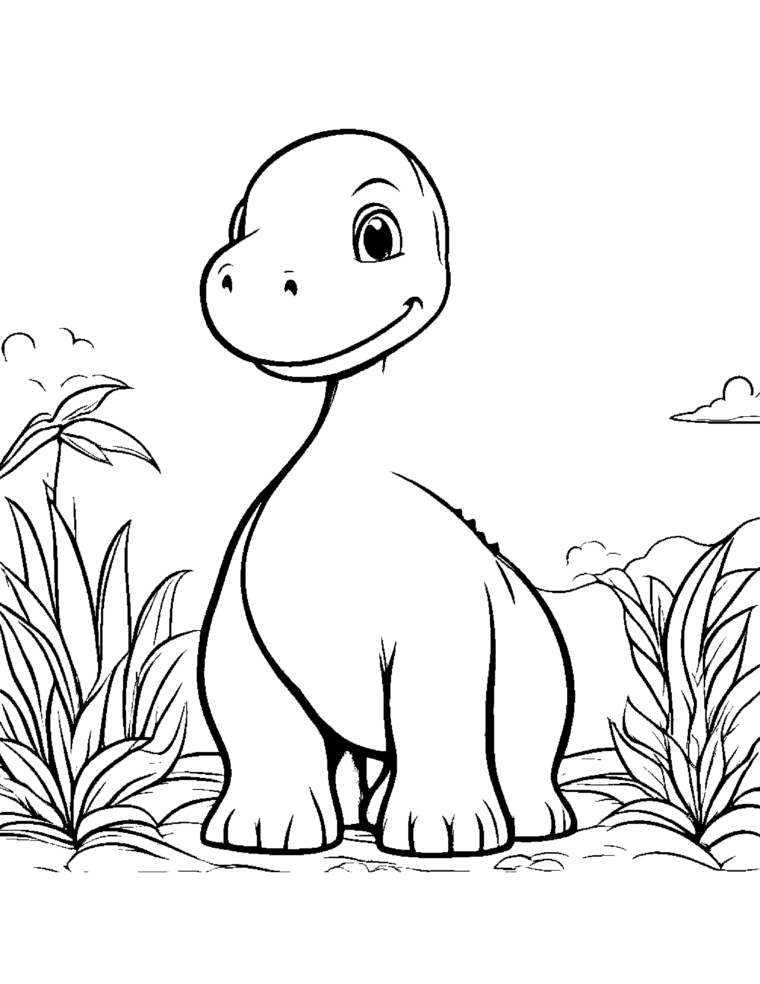 Happy Baby Brachiosaurus With Scarf #2 Coloring Page (Free Printable PDF)