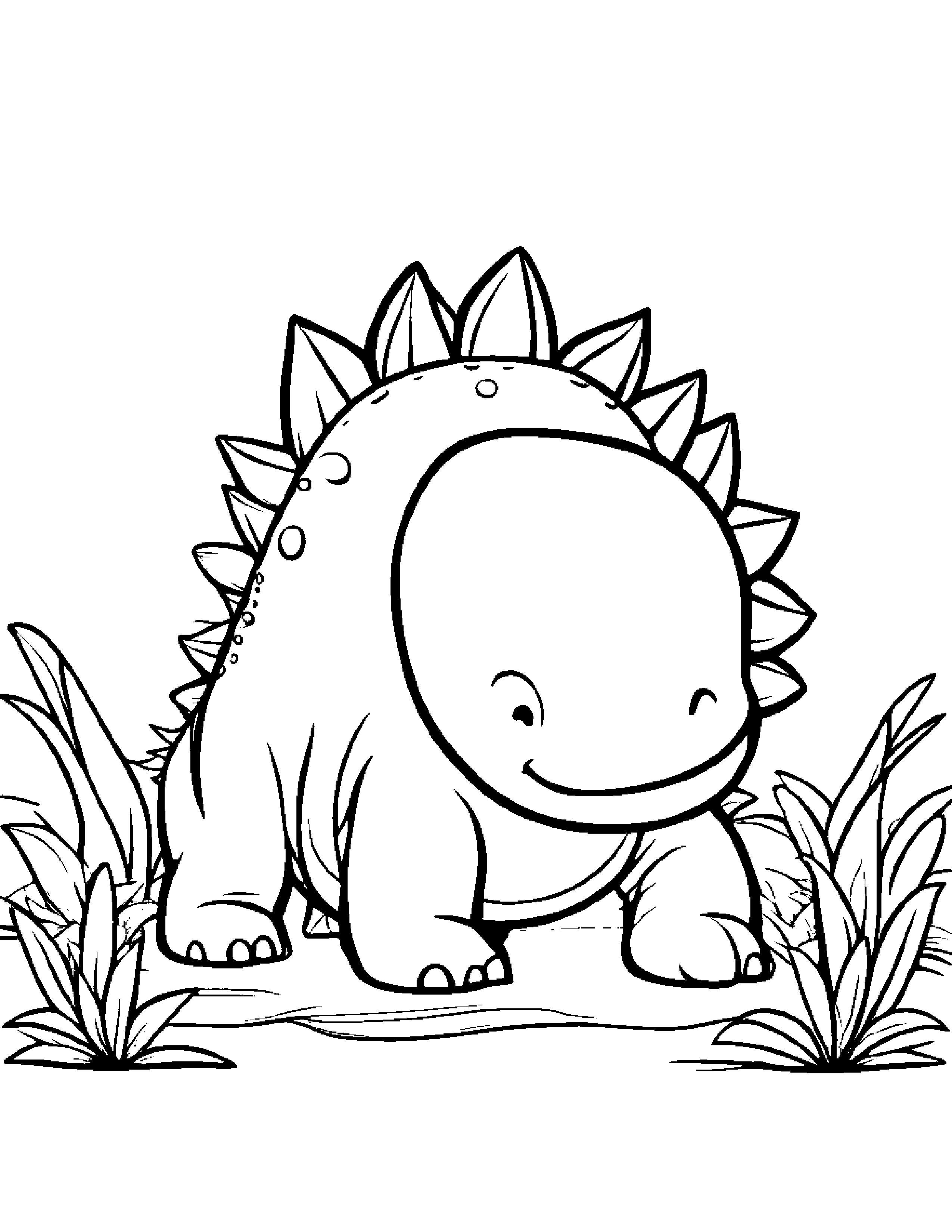 Sleepy Baby Stegosaurus With A Bow Coloring Page (Free Printable PDF)