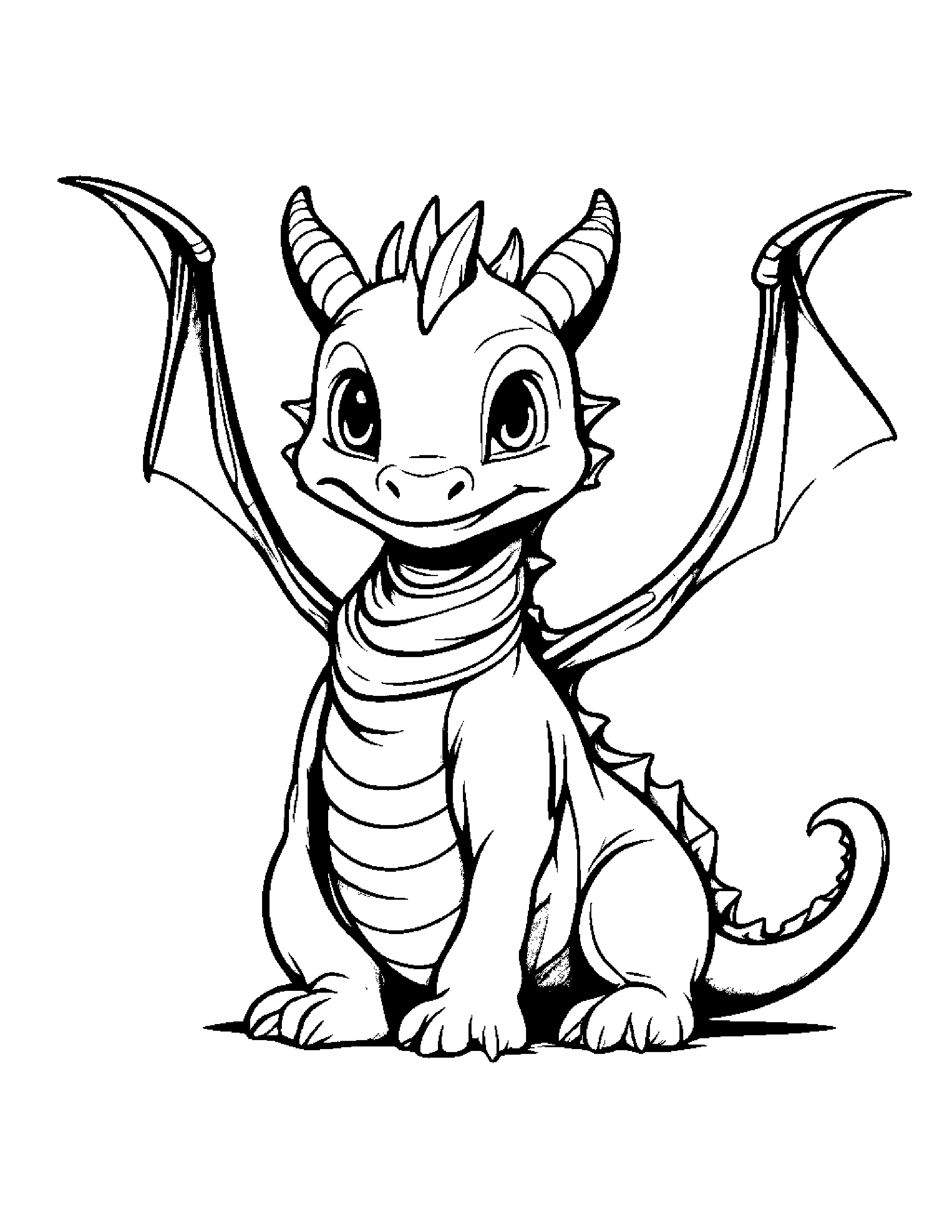 Baby Dragon With Scarf #3 Coloring Page (Free Printable PDF)