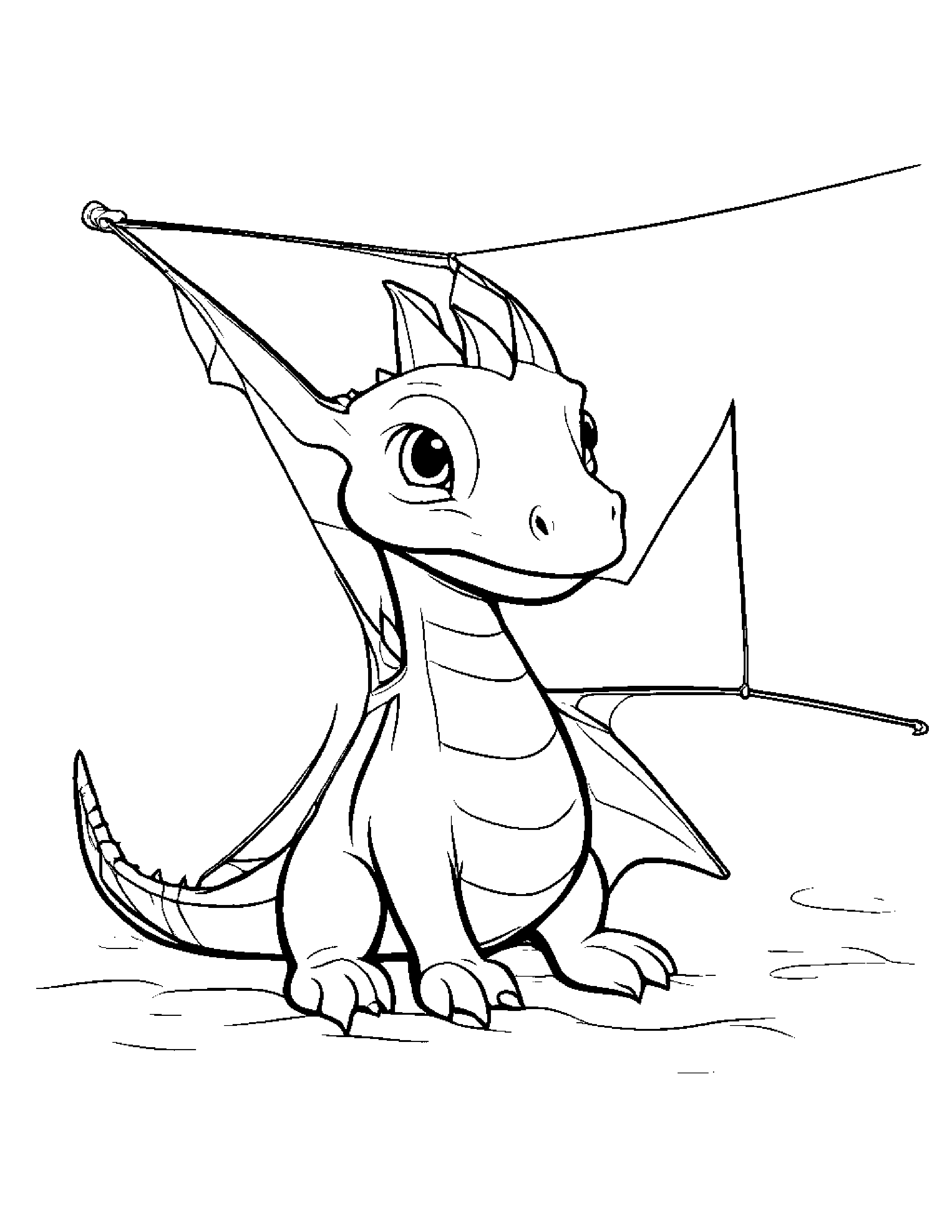 Gentle Baby Dragon With A Kite #2 Coloring Page (Free Printable PDF)
