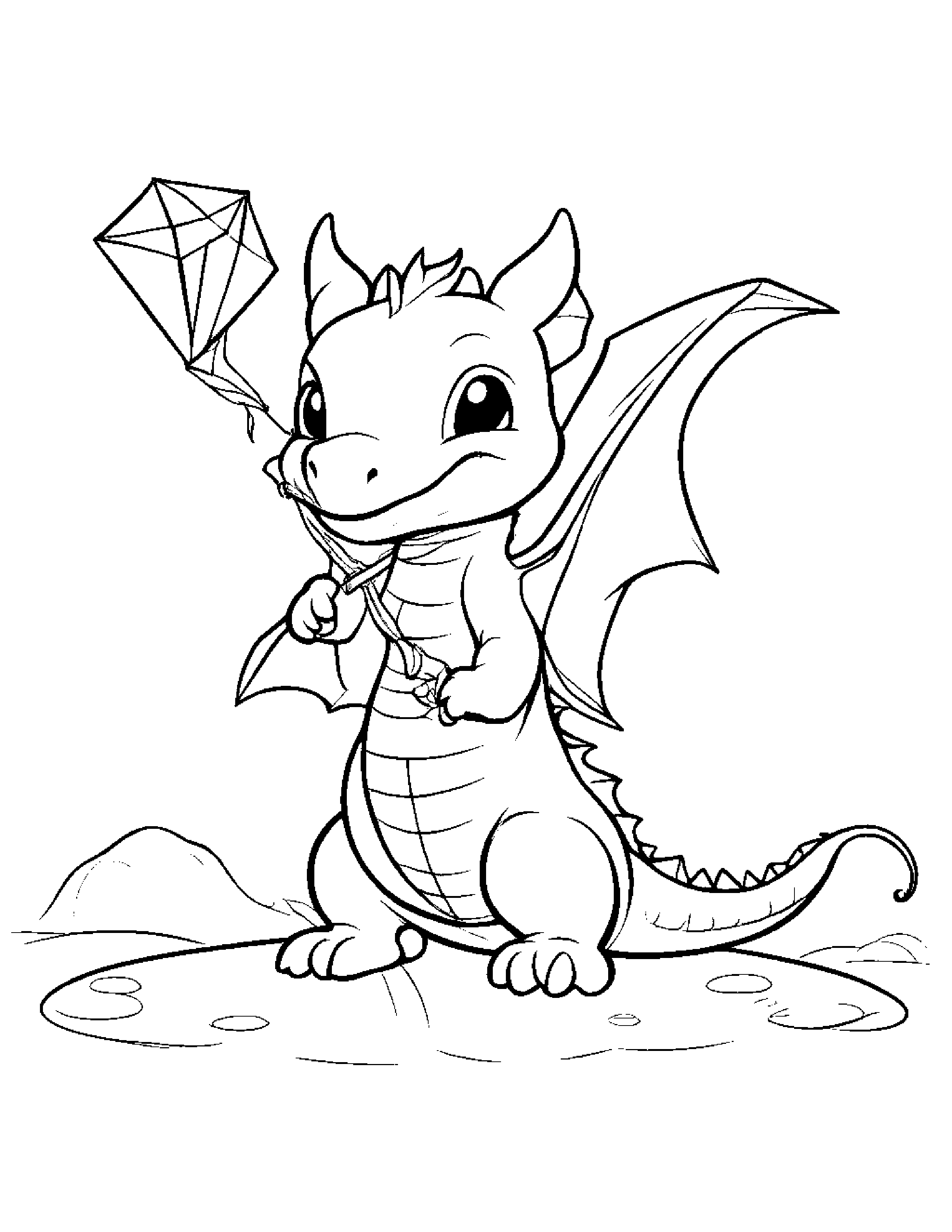 Gentle Baby Dragon With A Kite #3 Coloring Page (Free Printable PDF)