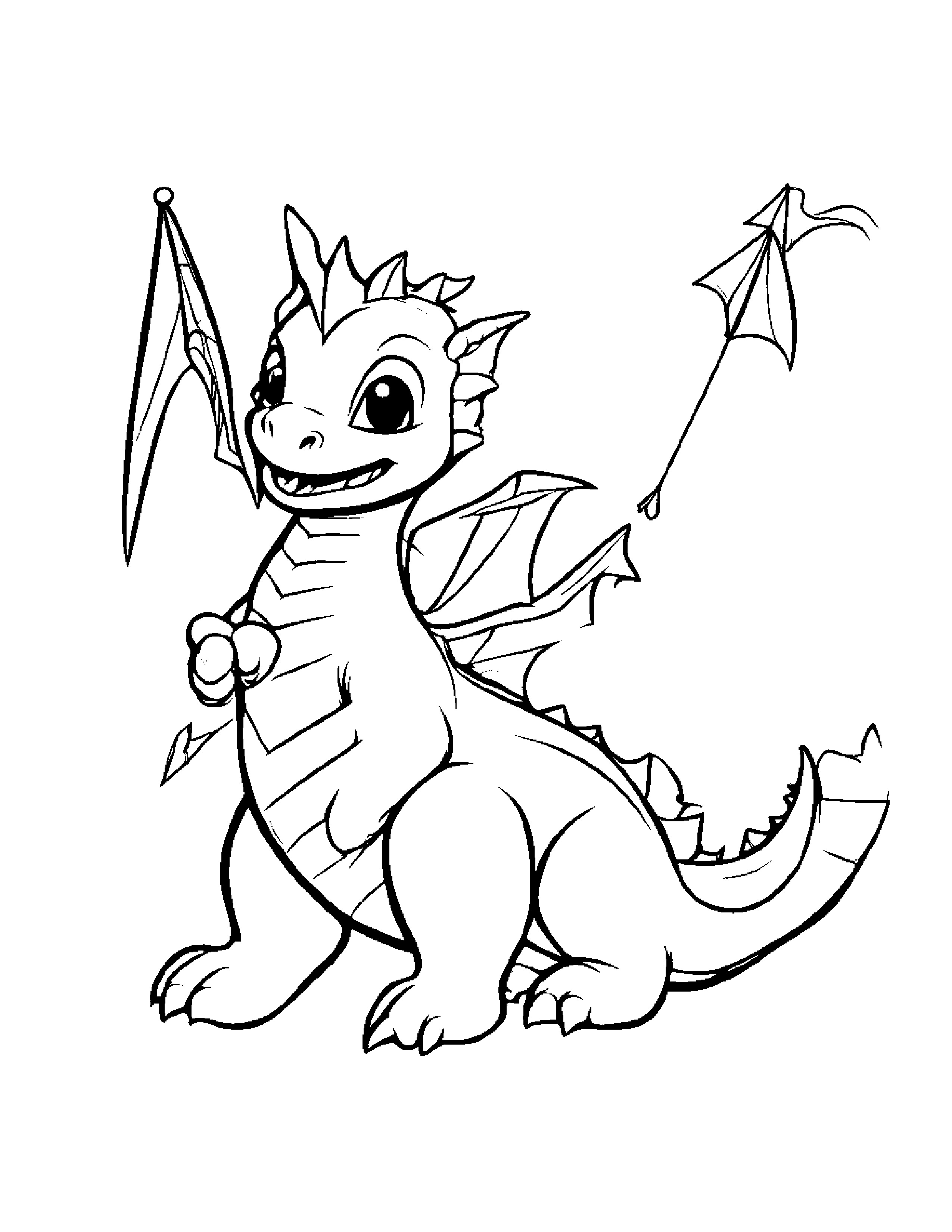 Gentle Baby Dragon With A Kite #4 Coloring Page (Free Printable PDF)