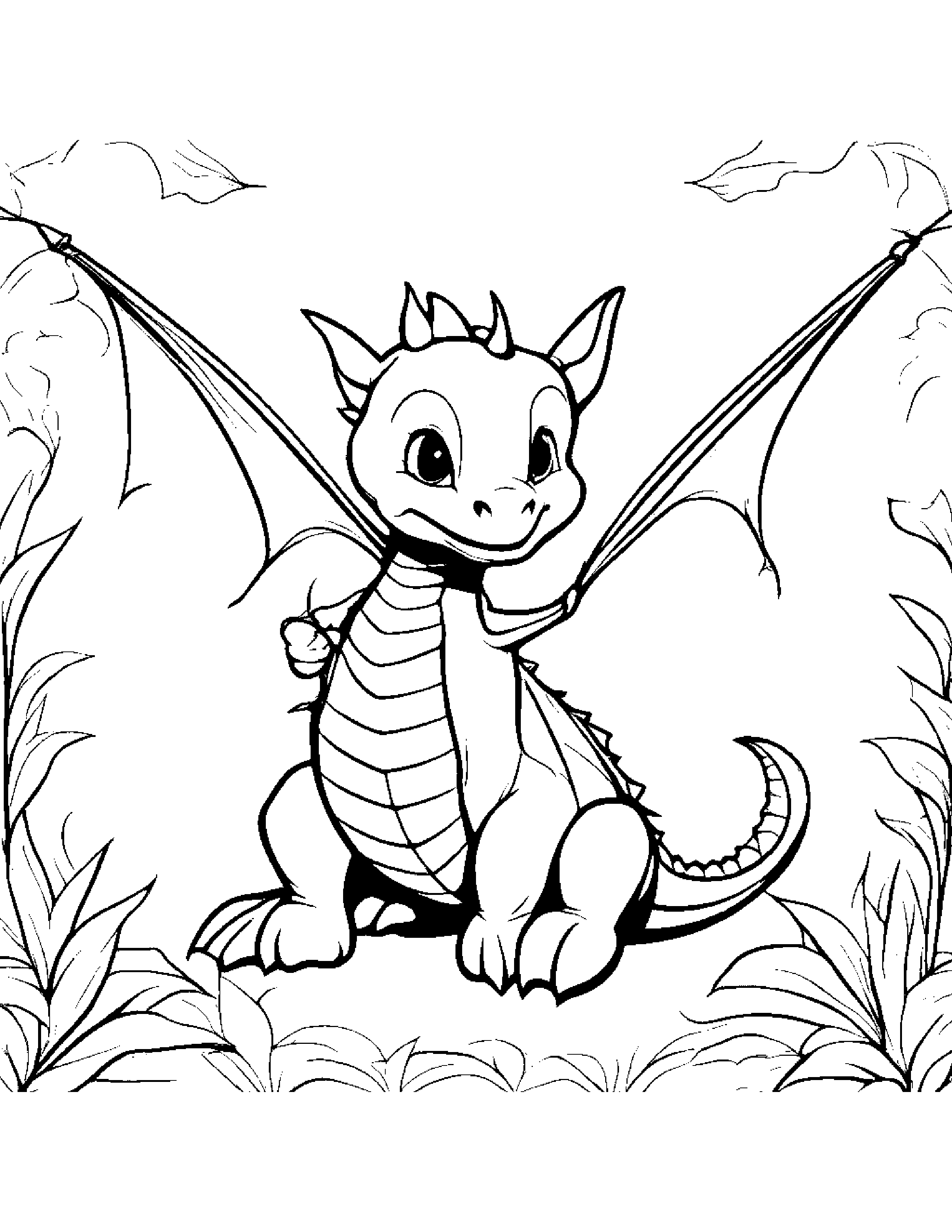 Gentle Baby Dragon With A Kite Coloring Page (Free Printable PDF)