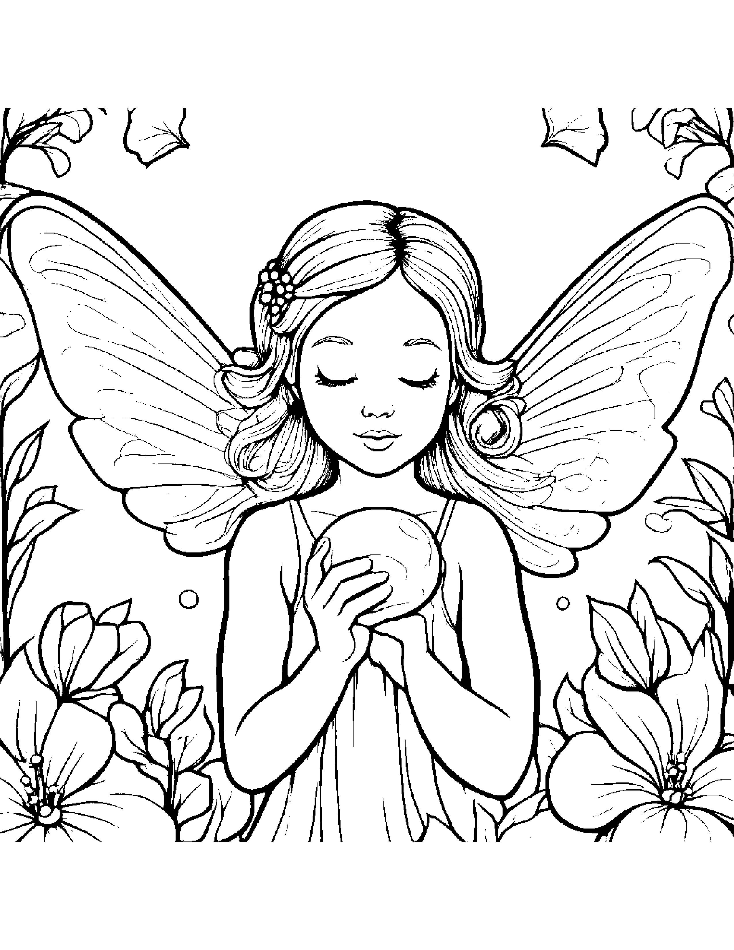 Gentle Tiny Fairy Blowing Bubbles #2 Coloring Page (Free Printable PDF)