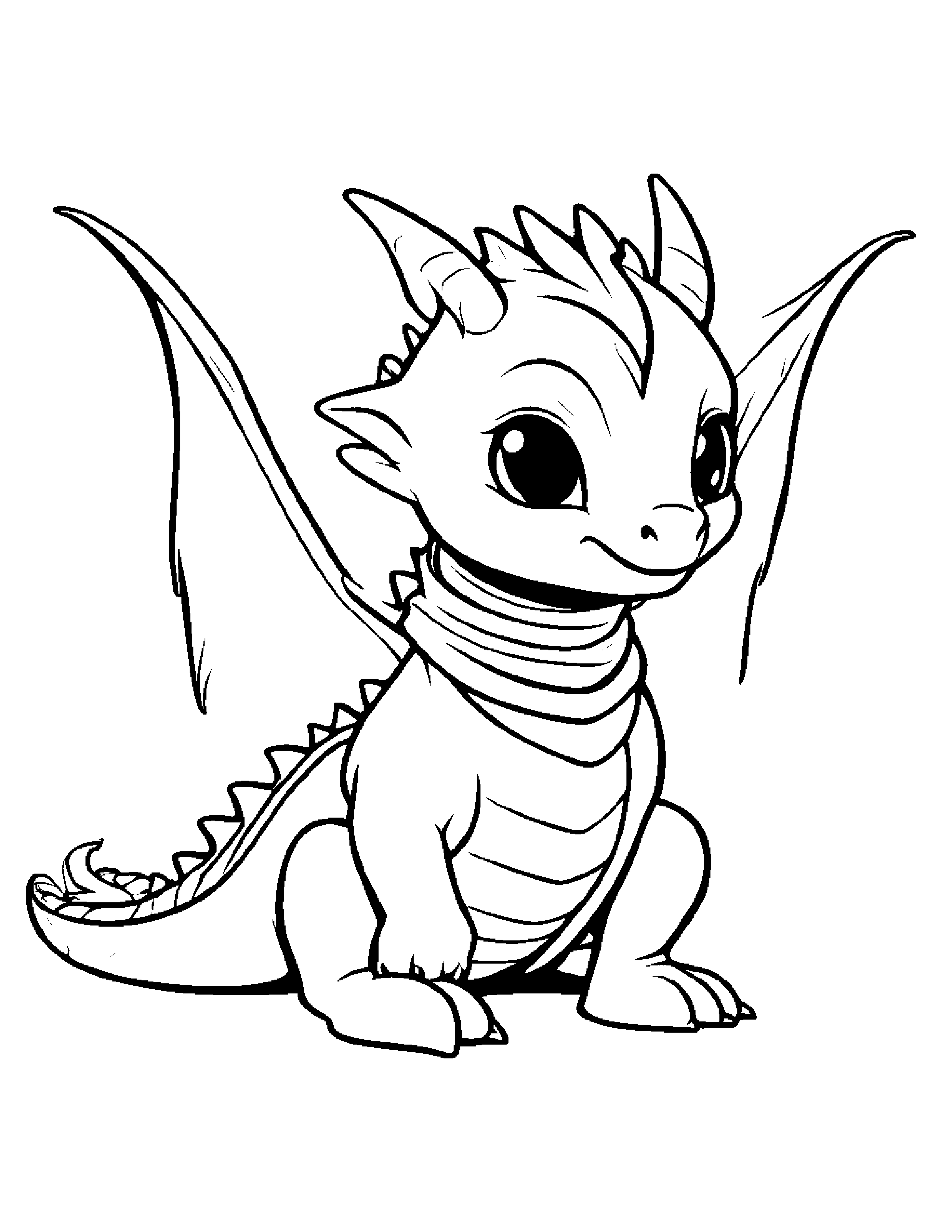 Kawaii Baby Dragon With Scarf #2 Coloring Page (Free Printable PDF)