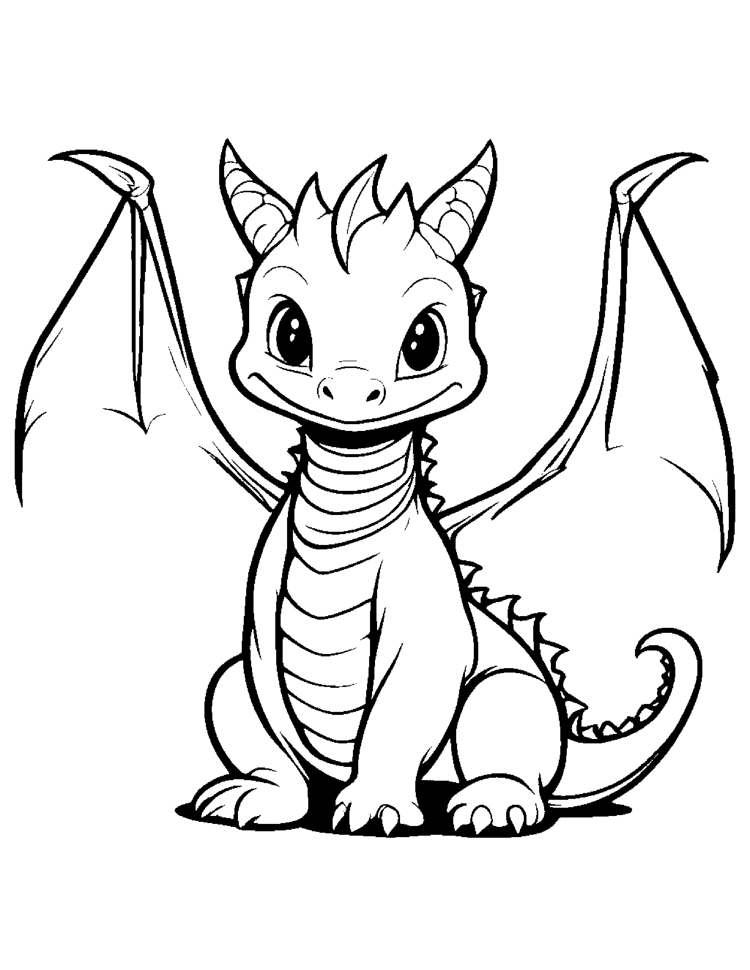 Kawaii Baby Dragon With Scarf #3 Coloring Page (Free Printable PDF)