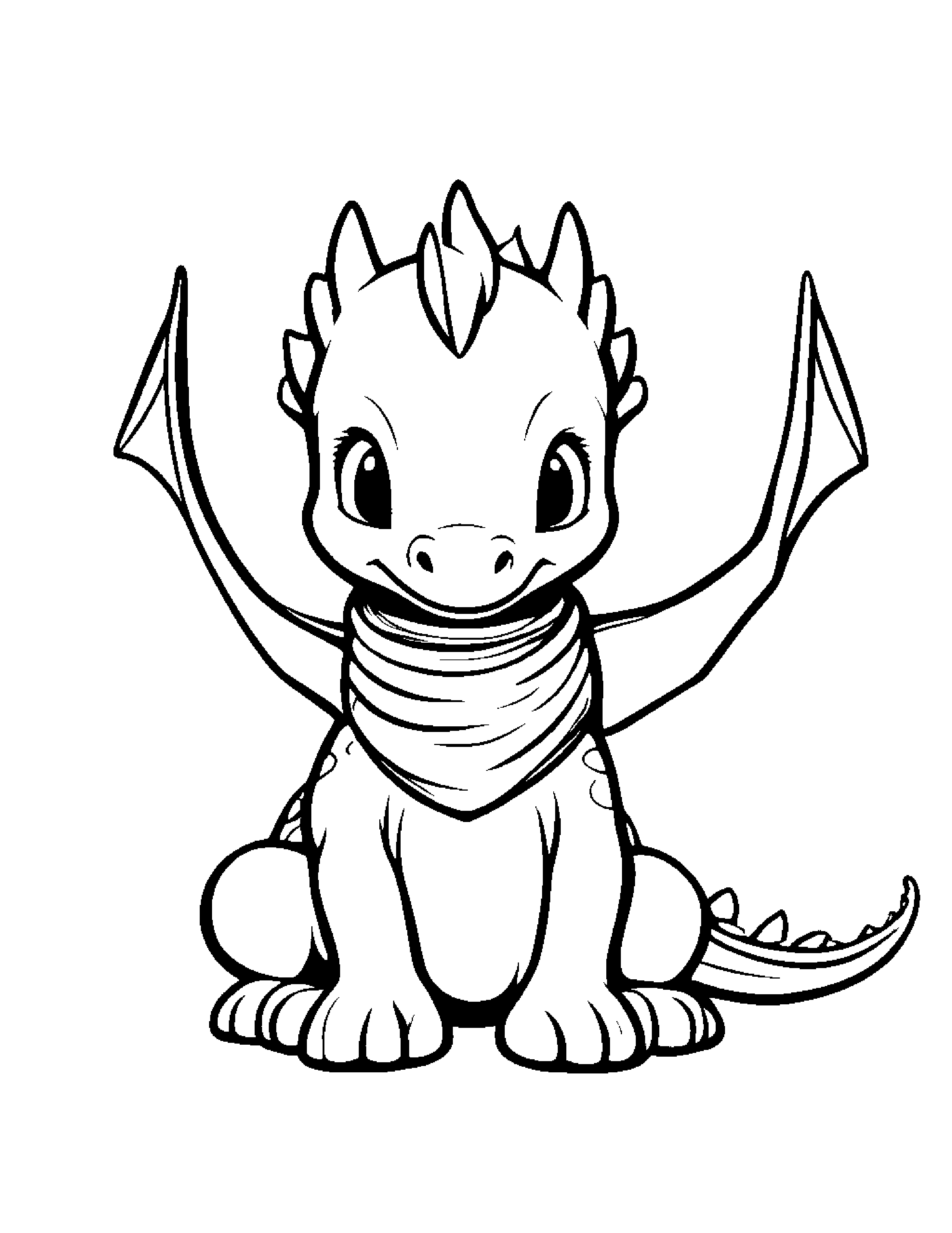 Kawaii Baby Dragon With Scarf #4 Coloring Page (Free Printable PDF)