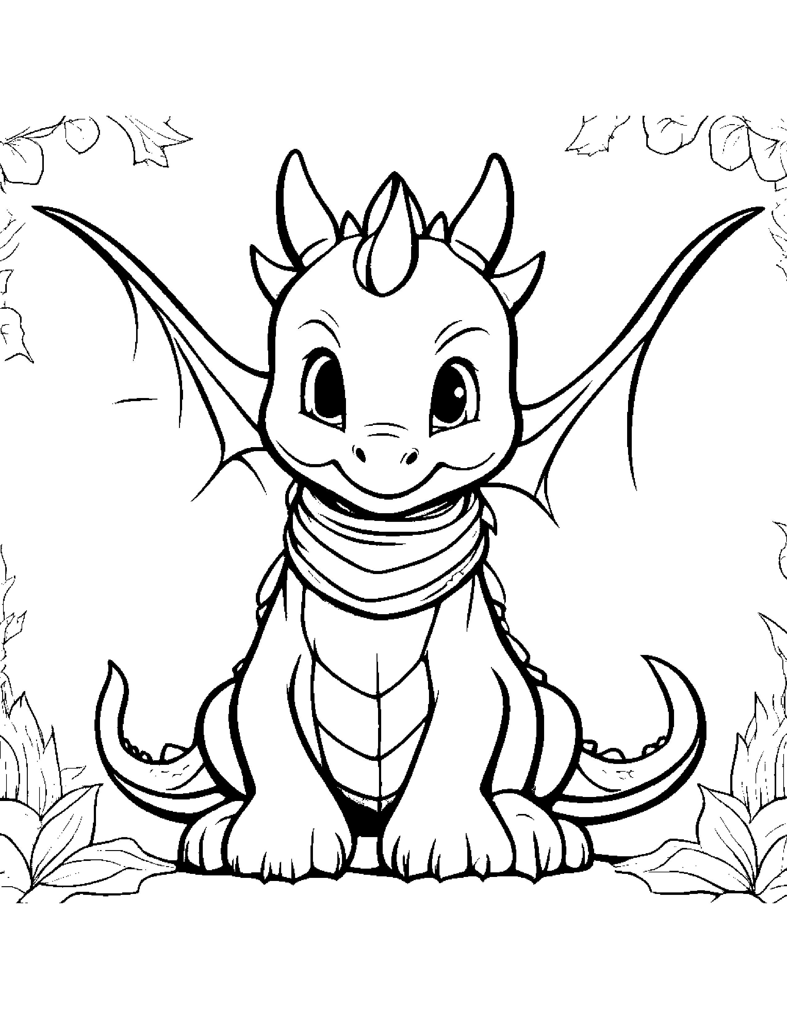 Kawaii Baby Dragon With Scarf Coloring Page (Free Printable PDF)