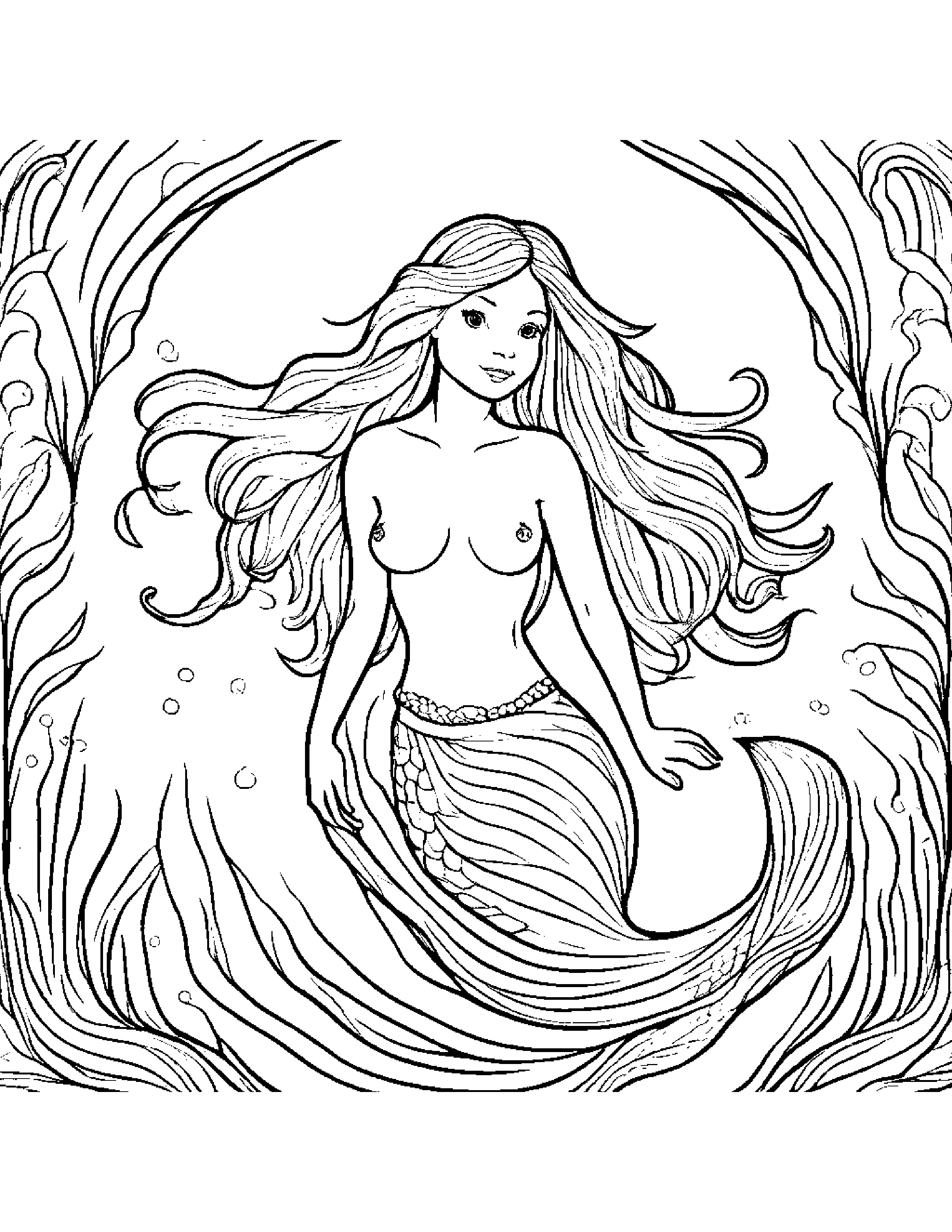 Mermaid #2 Coloring Page (Free Printable PDF)