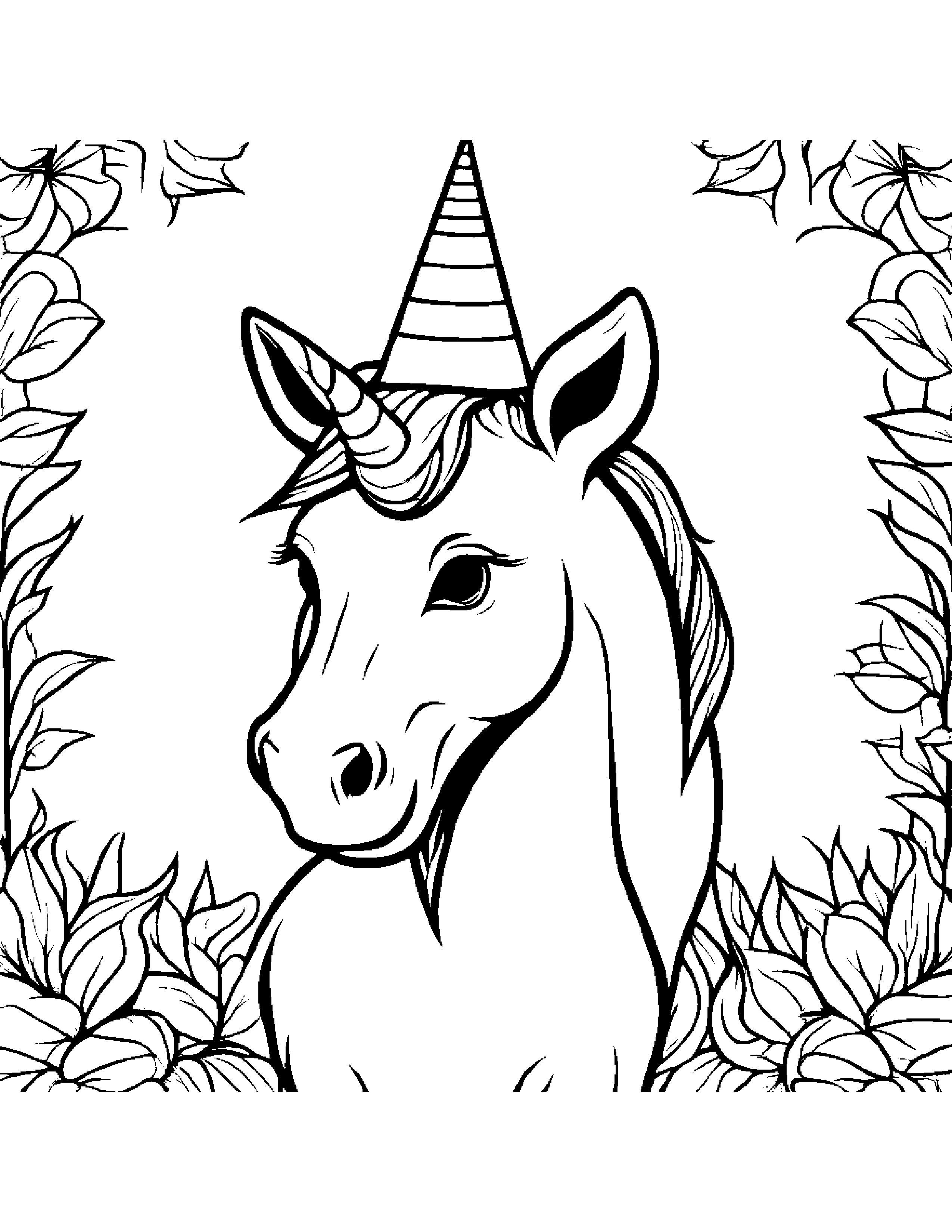 Unicorn Foal Wearing A Hat #2 Coloring Page (Free Printable PDF)