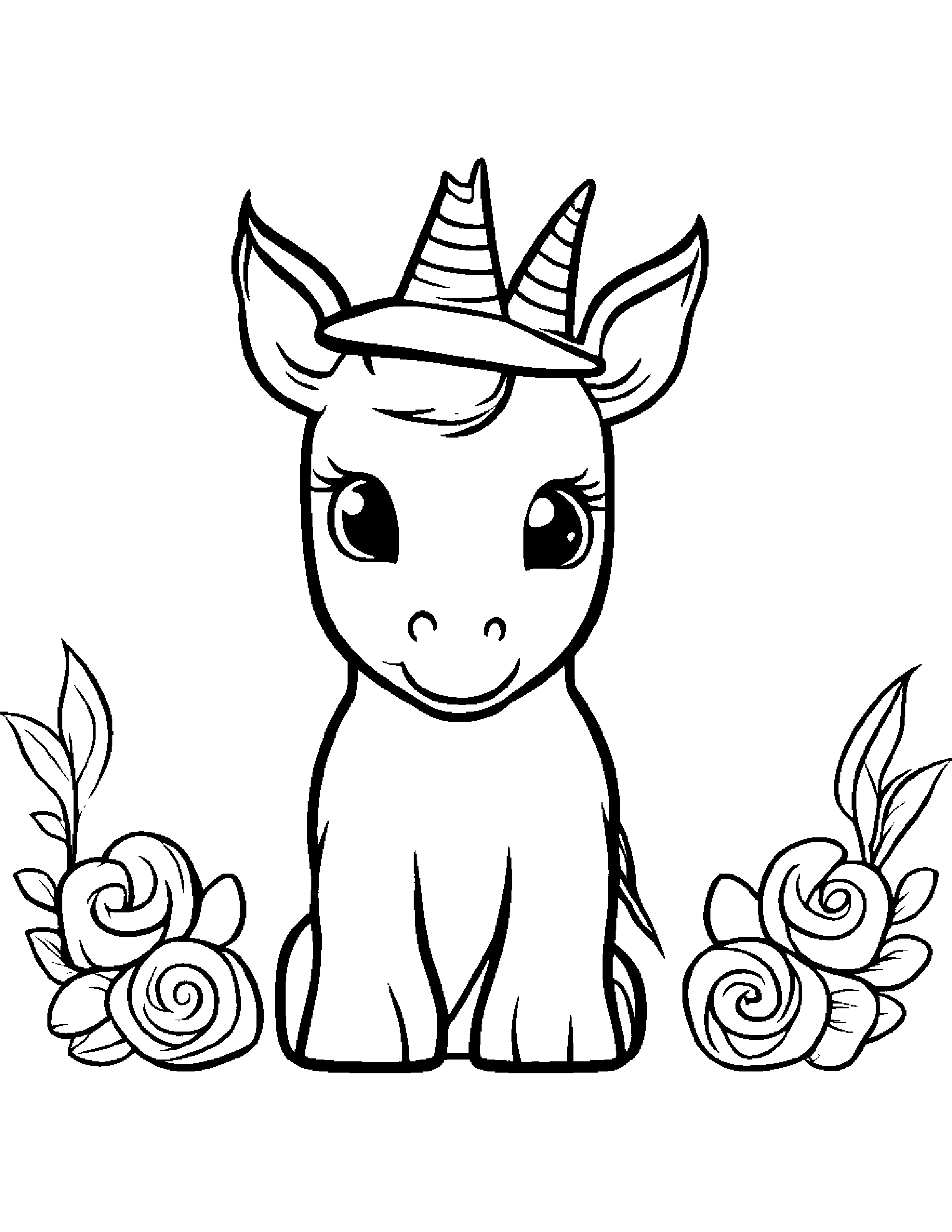 Unicorn Foal Wearing A Hat Coloring Page (Free Printable PDF)