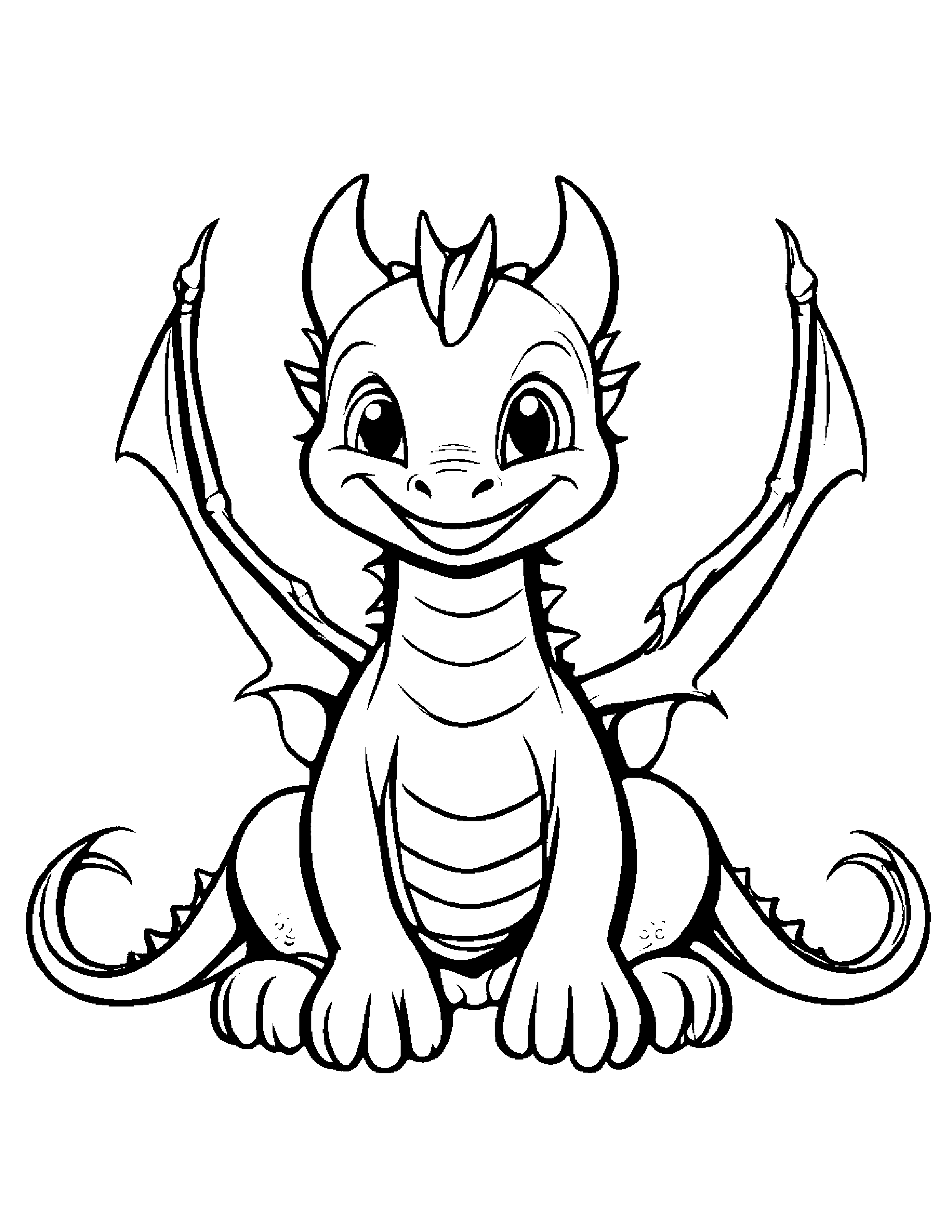 Happy Baby Dragon #2 Coloring Page (Free Printable PDF)