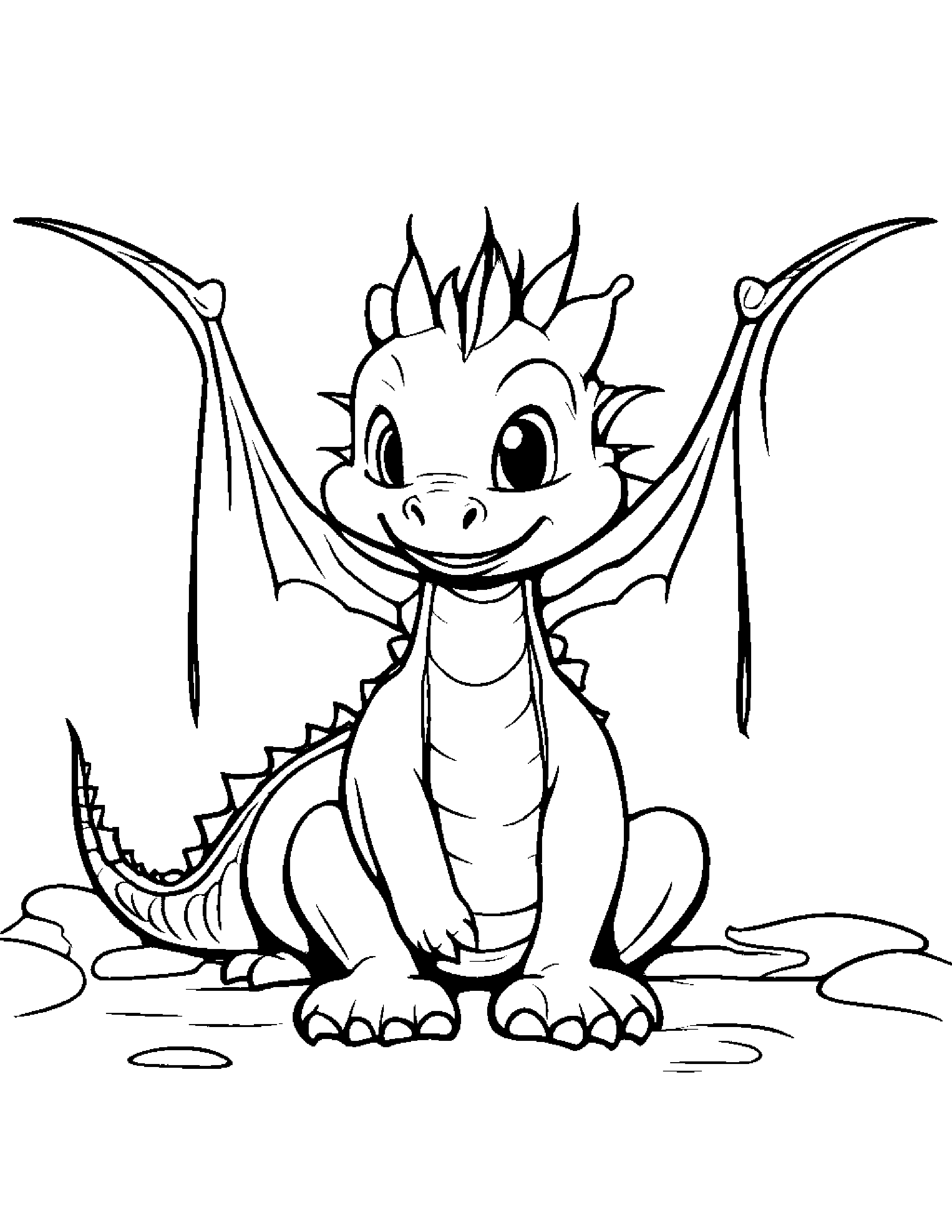Happy Baby Dragon Coloring Page (Free Printable PDF)