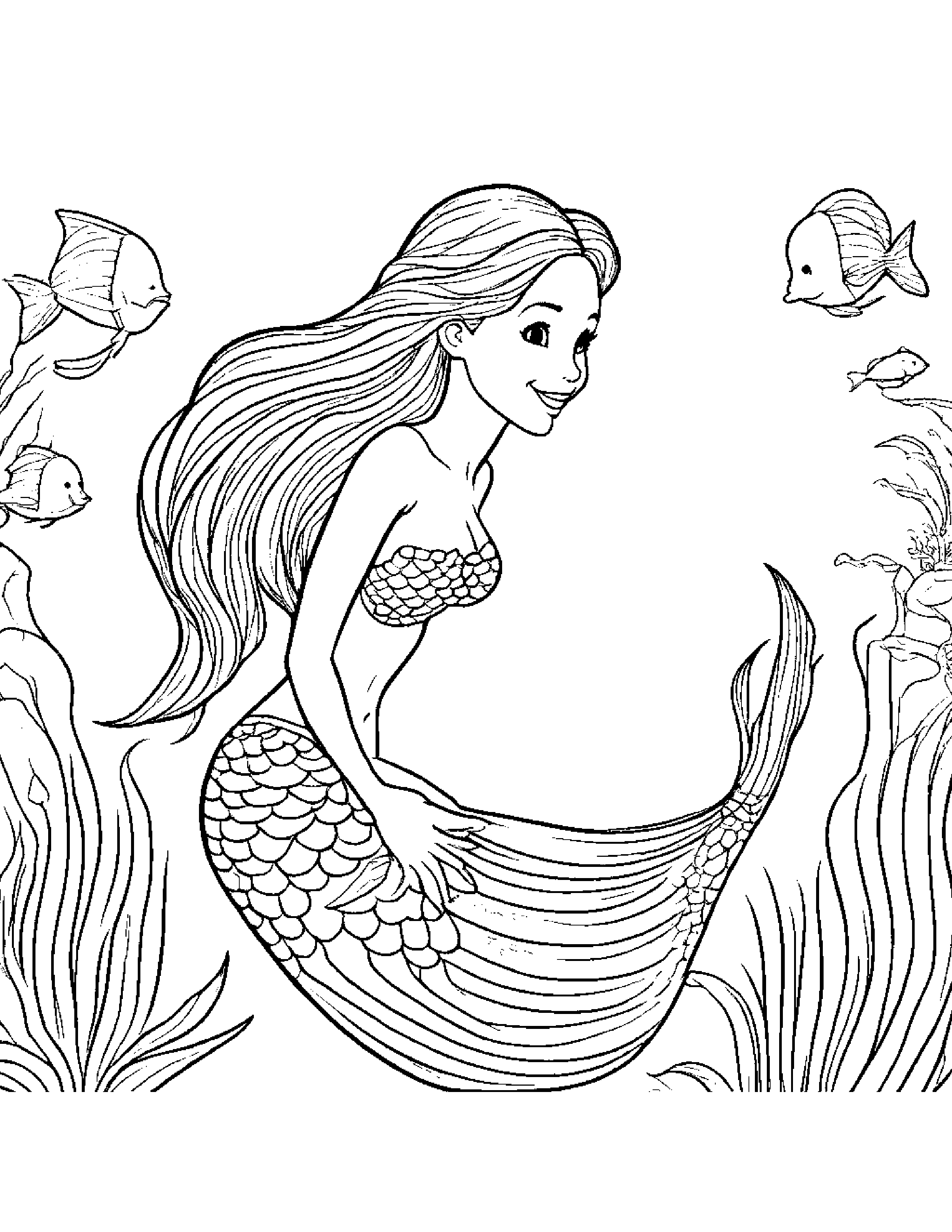 Happy Mermaid Coloring Page (Free Printable PDF)