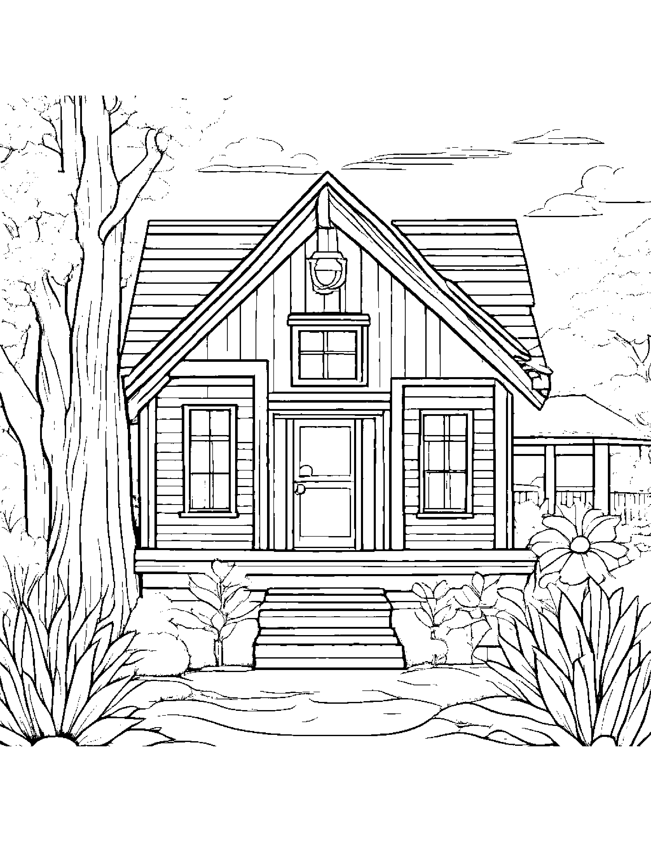 Cozy Cottage Coloring Page (Free Printable PDF)
