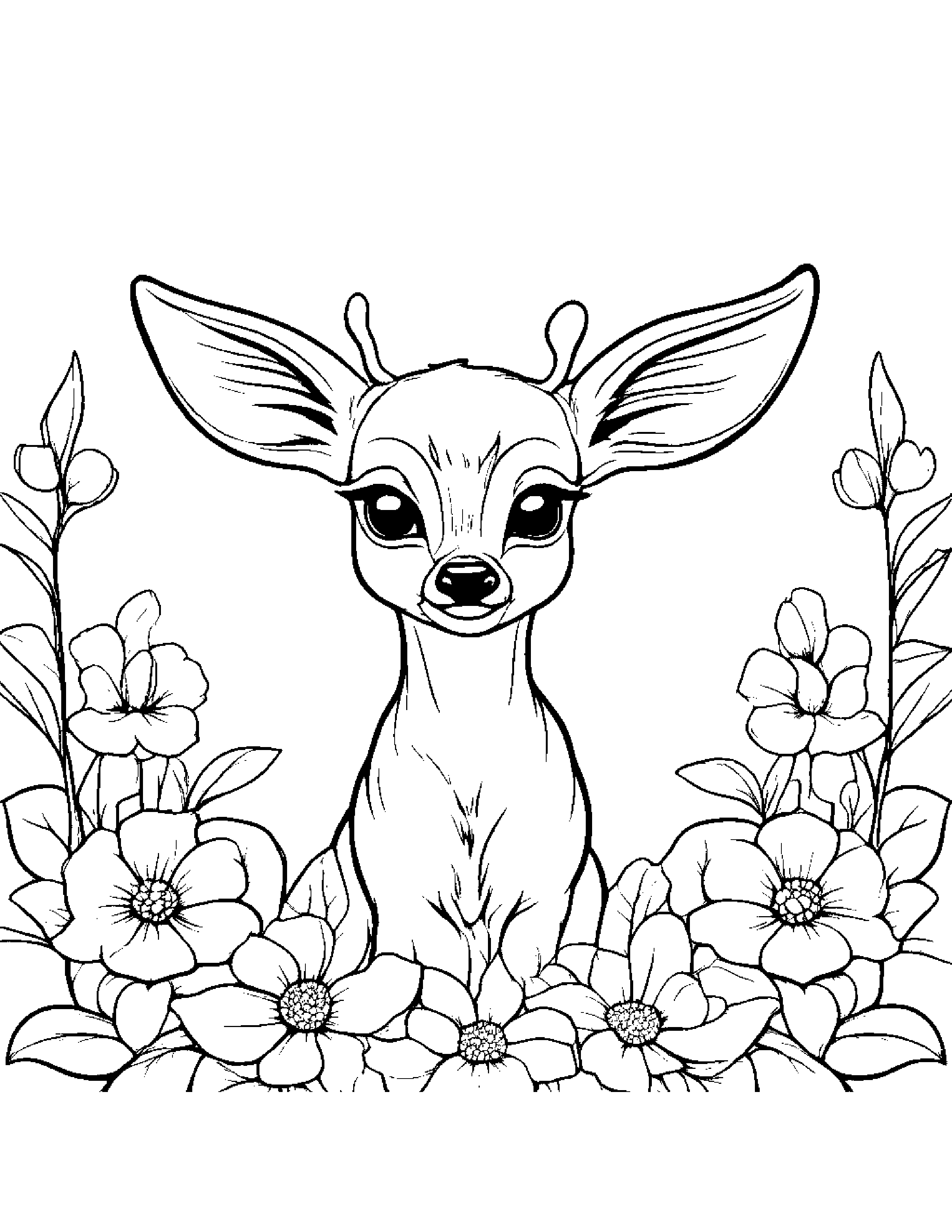 Deer Fawn With A Flower Coloring Page (Free Printable PDF)