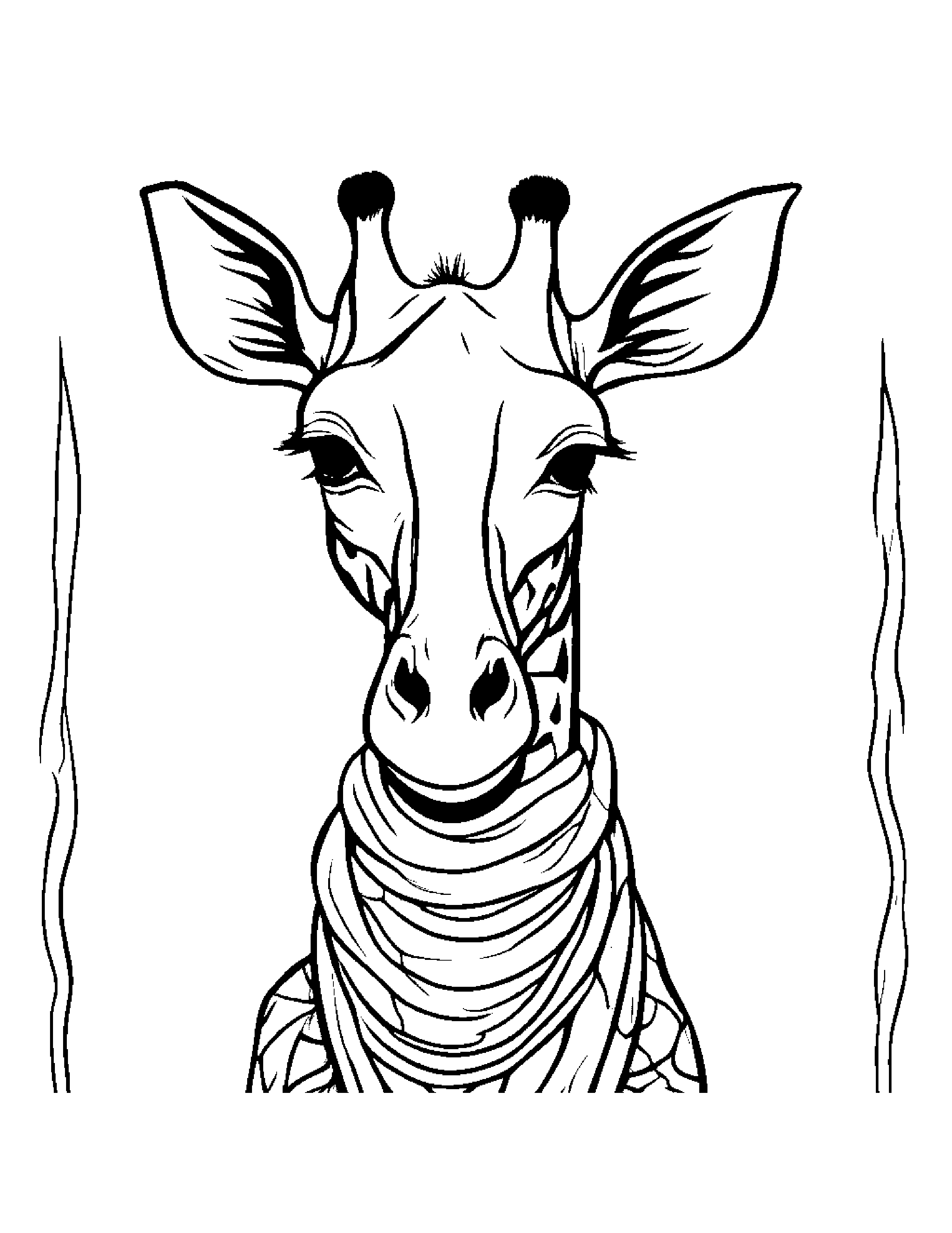 Sleepy Giraffe With Scarf #2 Coloring Page (Free Printable PDF)
