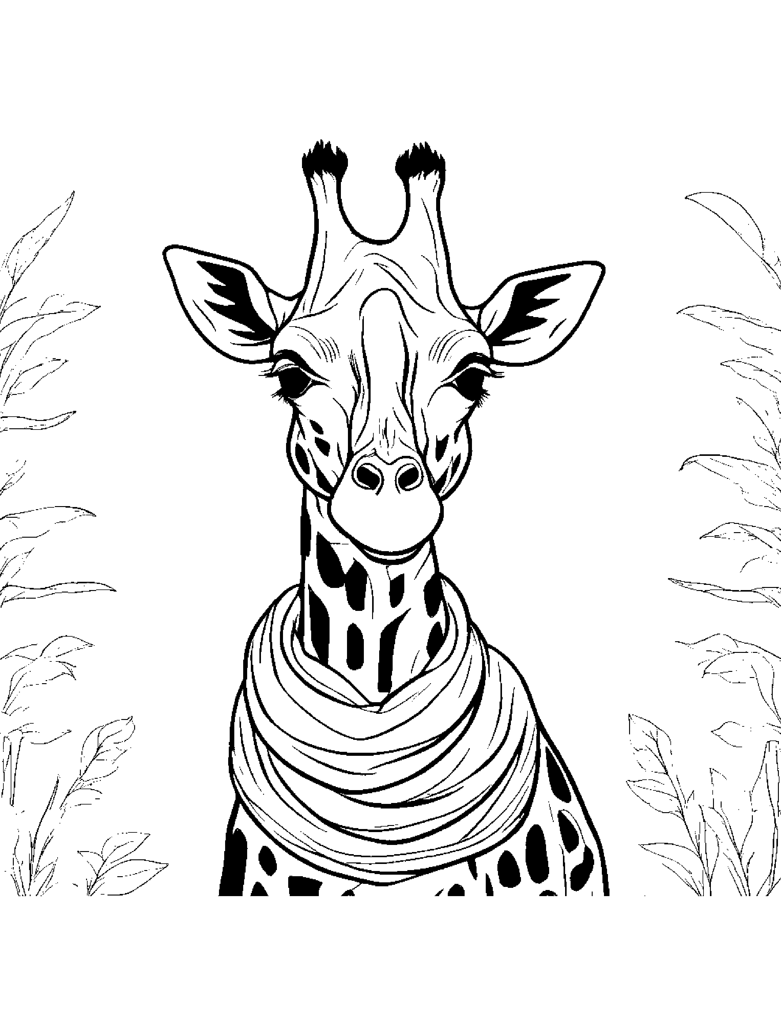 Sleepy Giraffe With Scarf Coloring Page (Free Printable PDF)