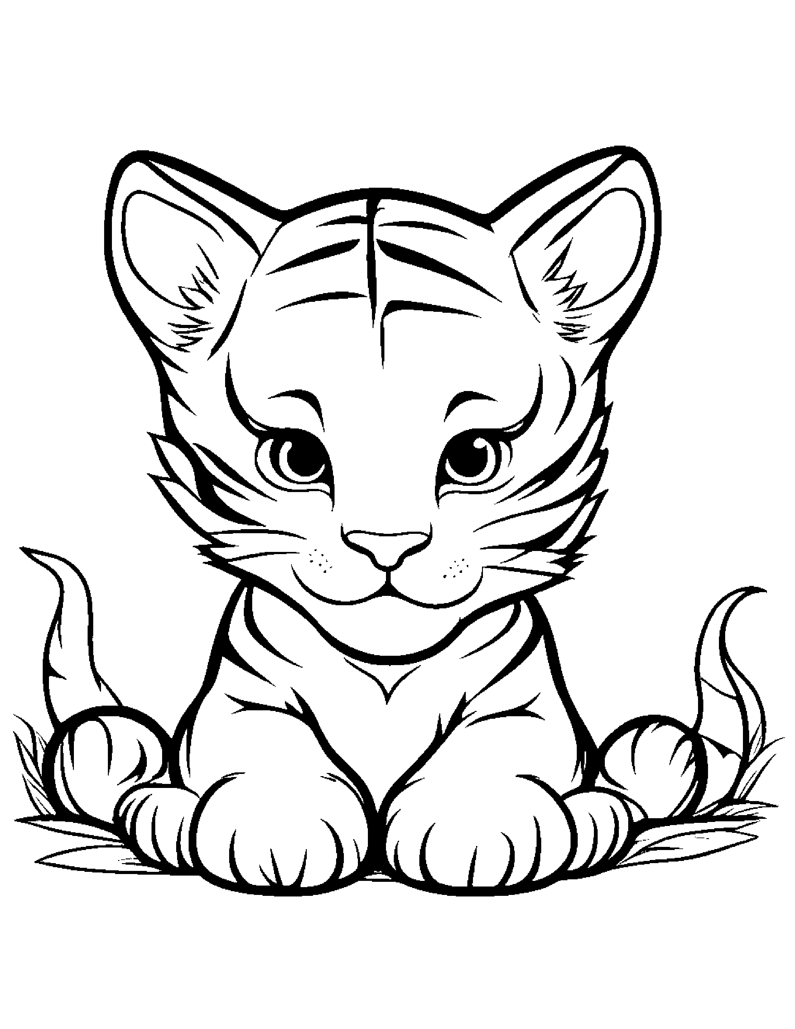 Sleepy Tiger Cub With A Star #2 Coloring Page (Free Printable PDF)