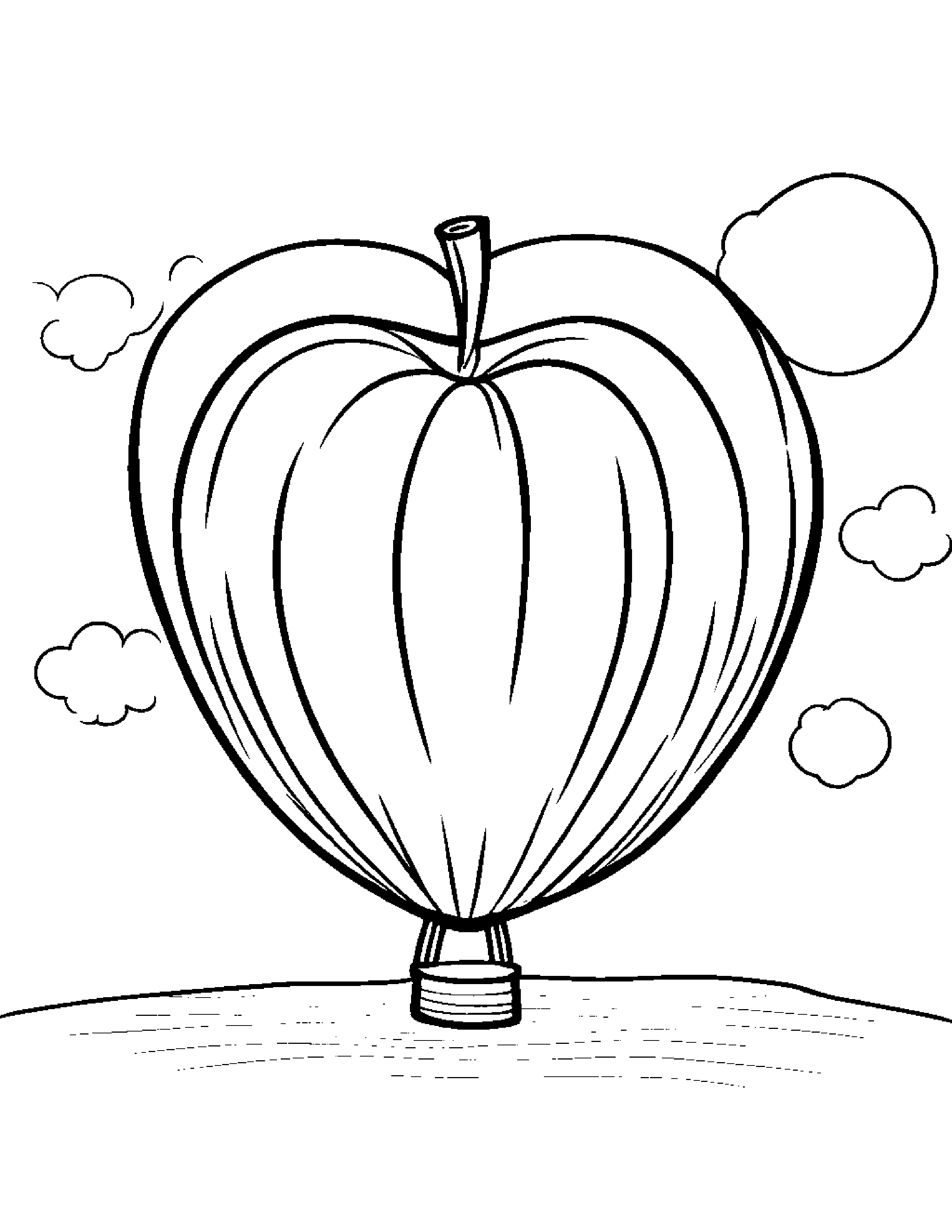 Gentle Apple With Balloon Coloring Page (Free Printable PDF)