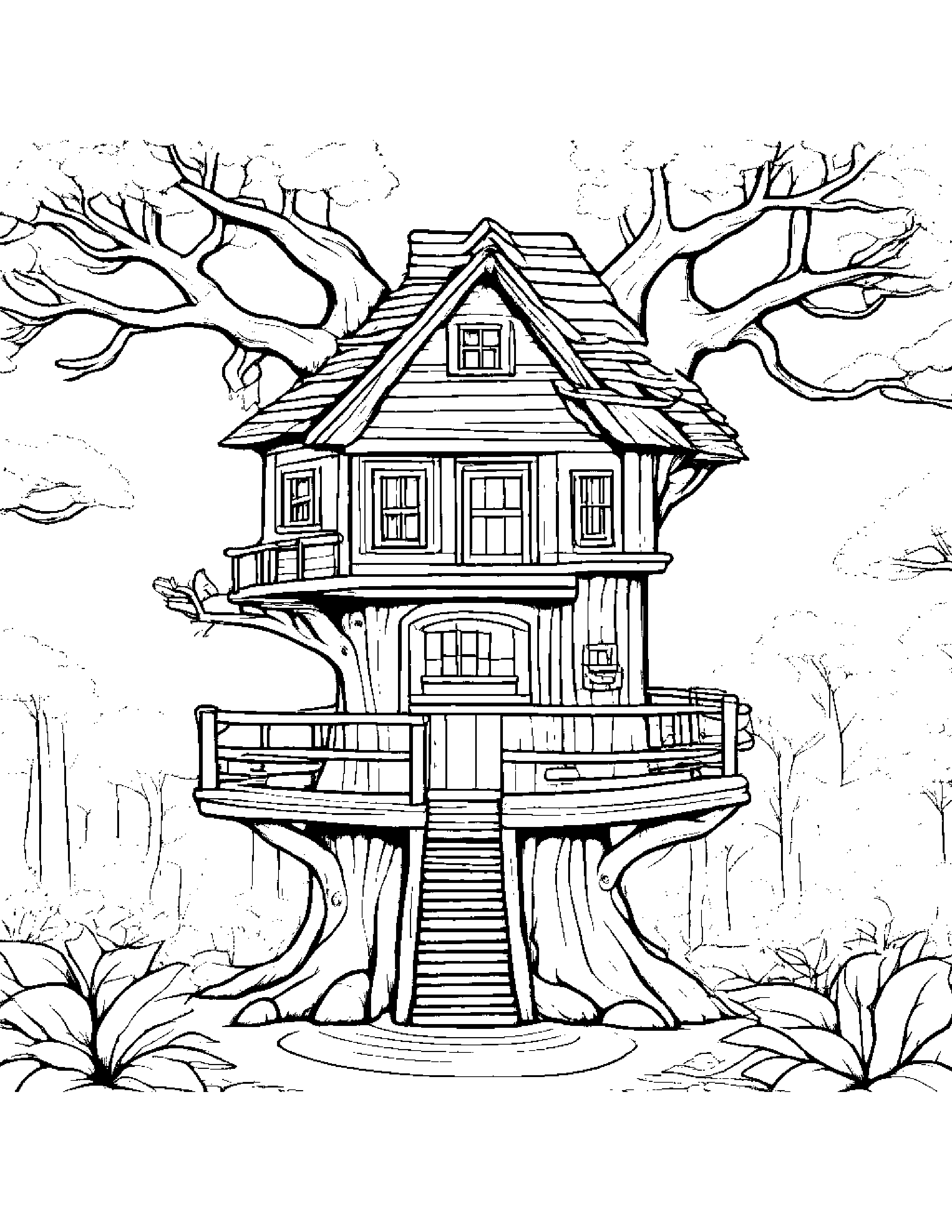 Treehouse With A Bow Coloring Page (Free Printable PDF)