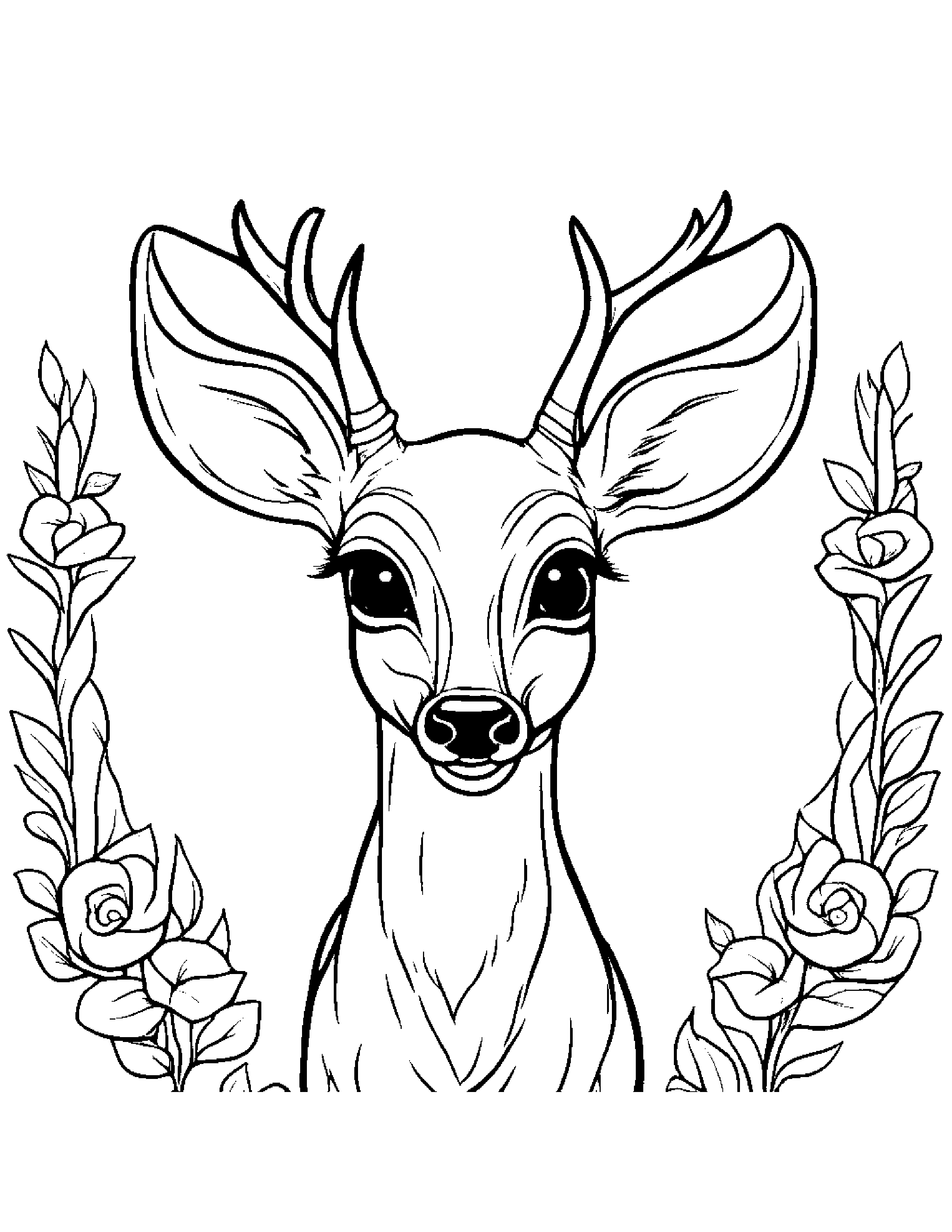 Gentle Deer Fawn With A Bow #2 Coloring Page (Free Printable PDF)