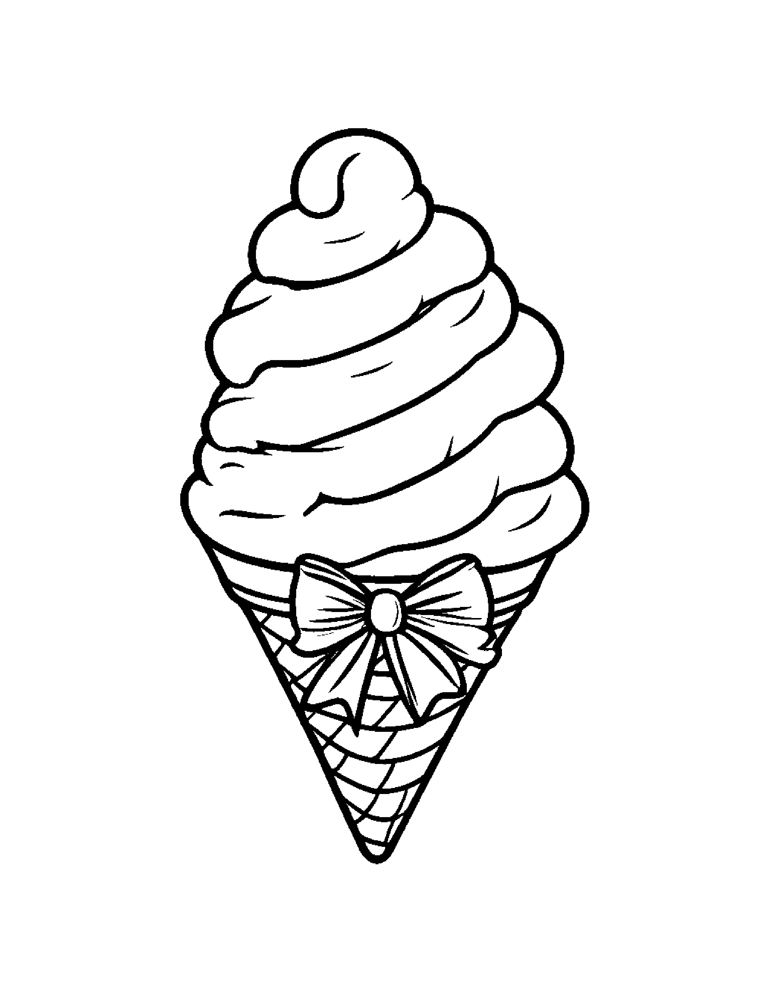 Ice Cream Cone With A Bow #2 Coloring Page (Free Printable PDF)