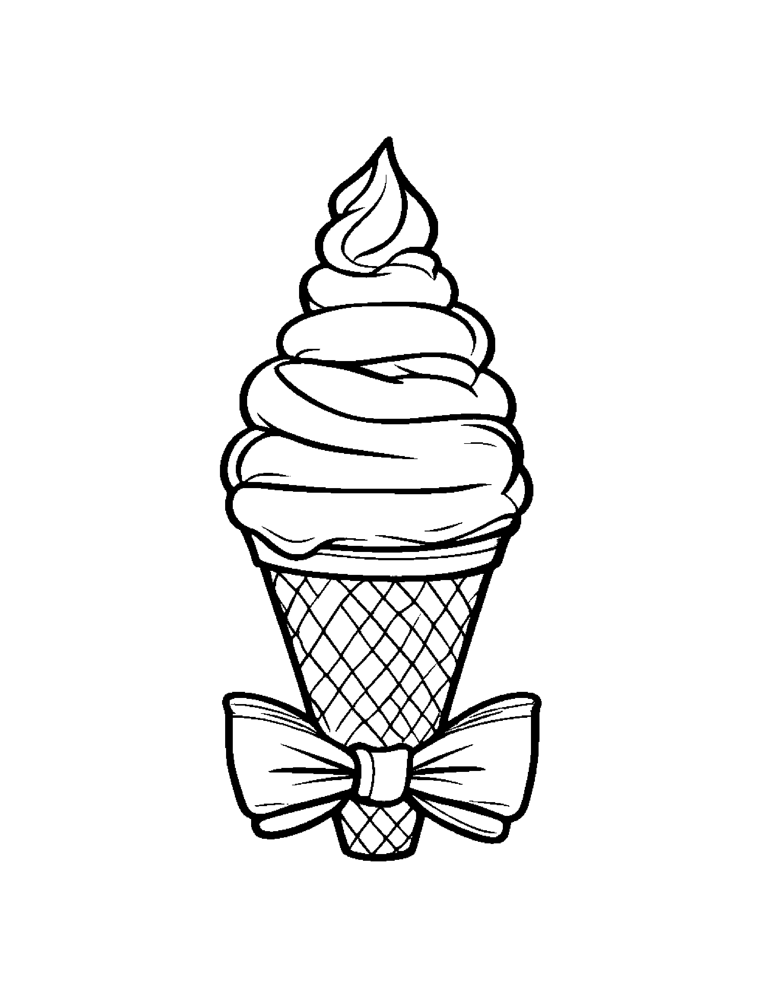 Ice Cream Cone With A Bow Coloring Page (Free Printable PDF)