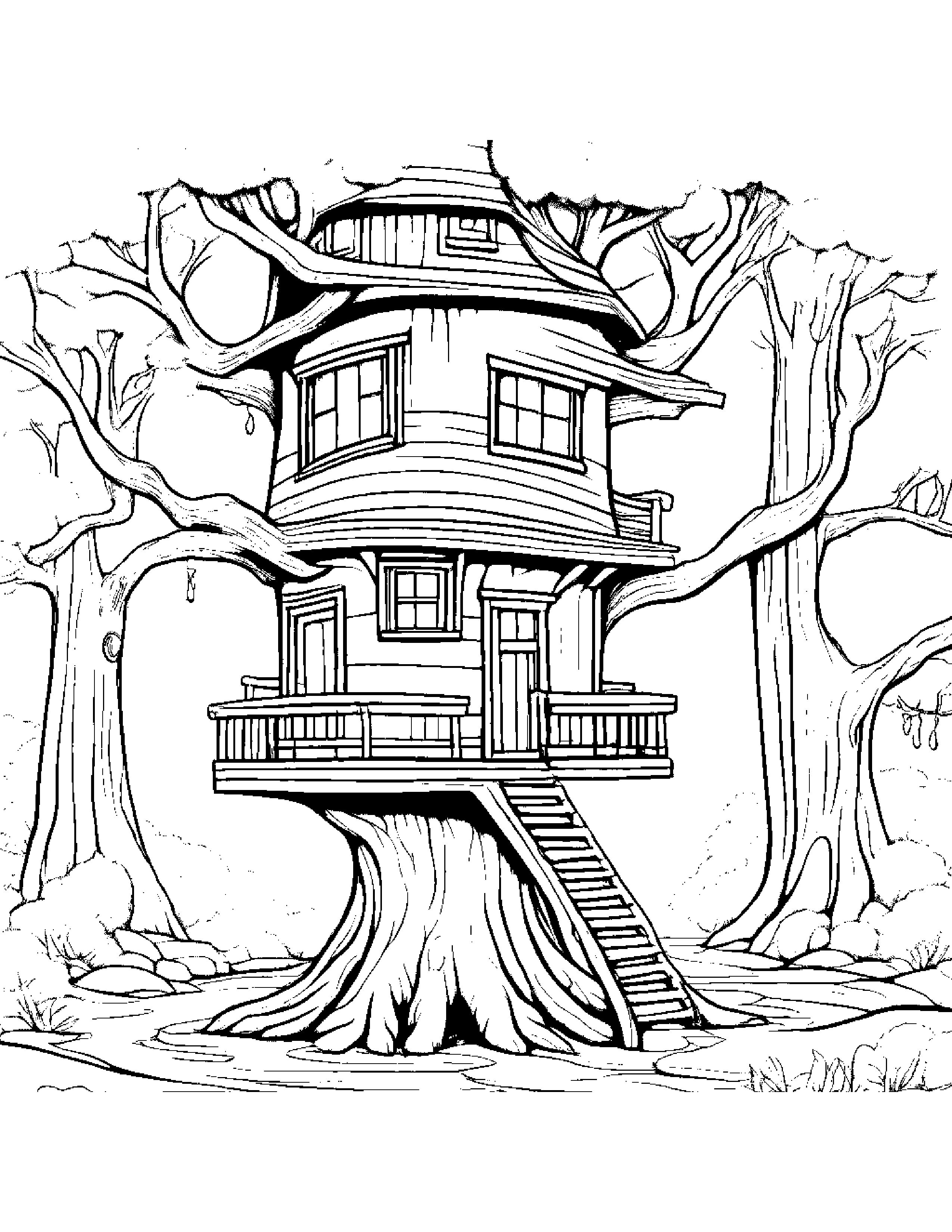 Treehouse With Scarf #2 Coloring Page (Free Printable PDF)
