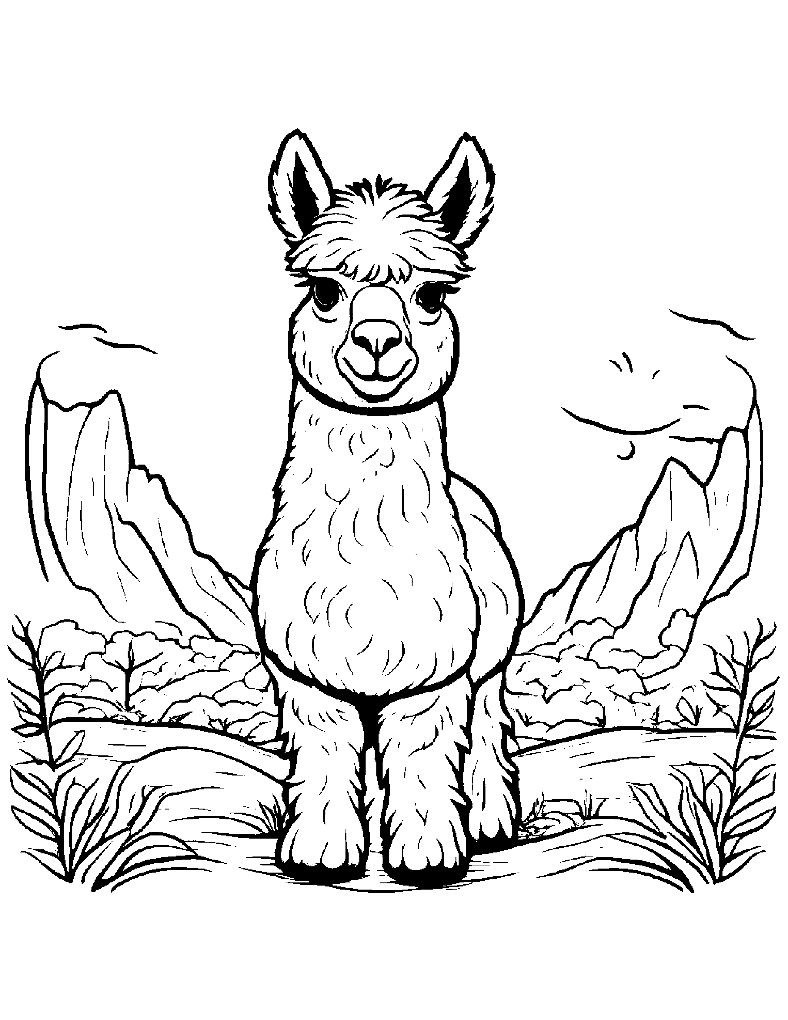 Alpaca With A Sunny Sticker #3 Coloring Page (Free Printable PDF)