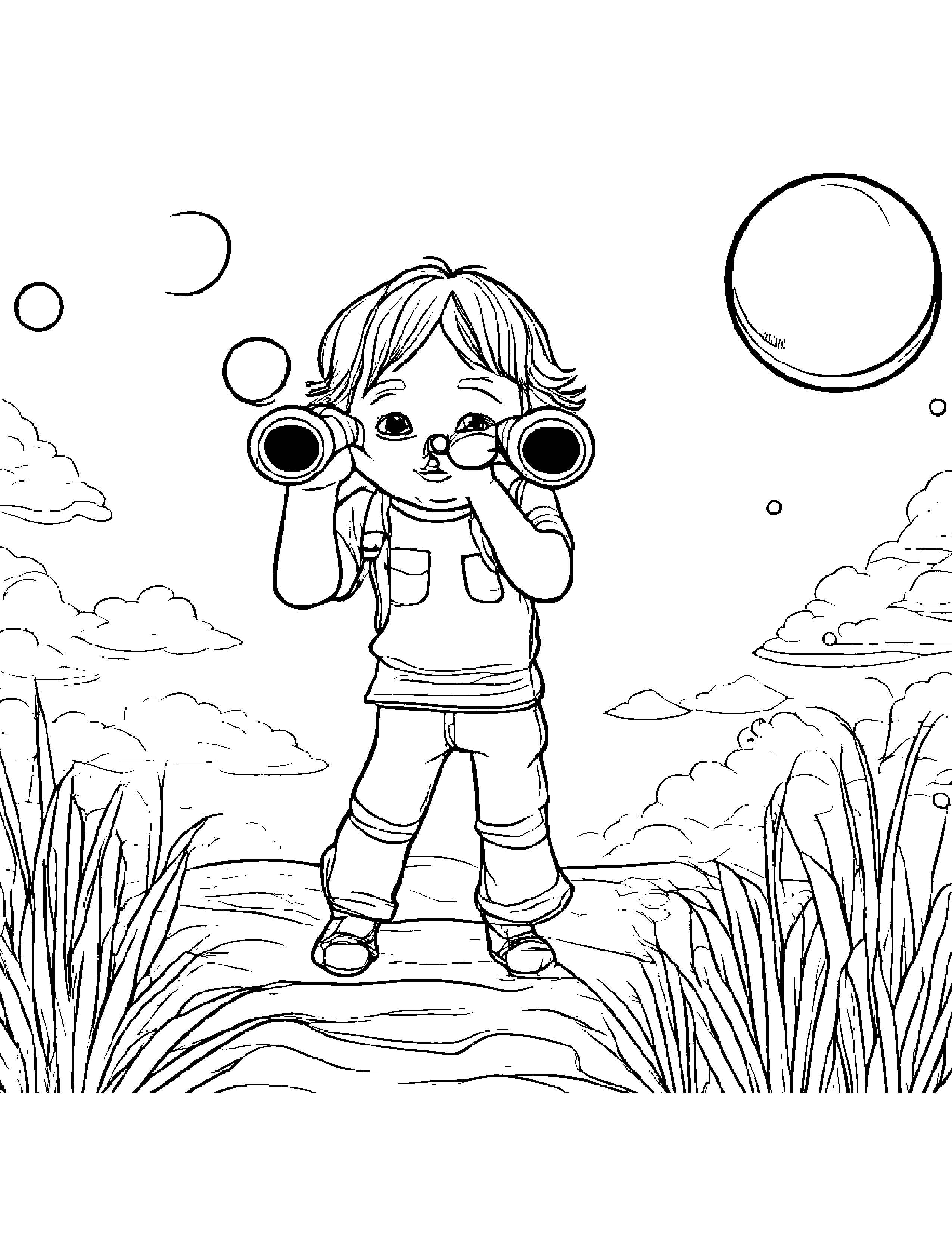 Binoculars Blowing Bubbles #3 Coloring Page (Free Printable PDF)